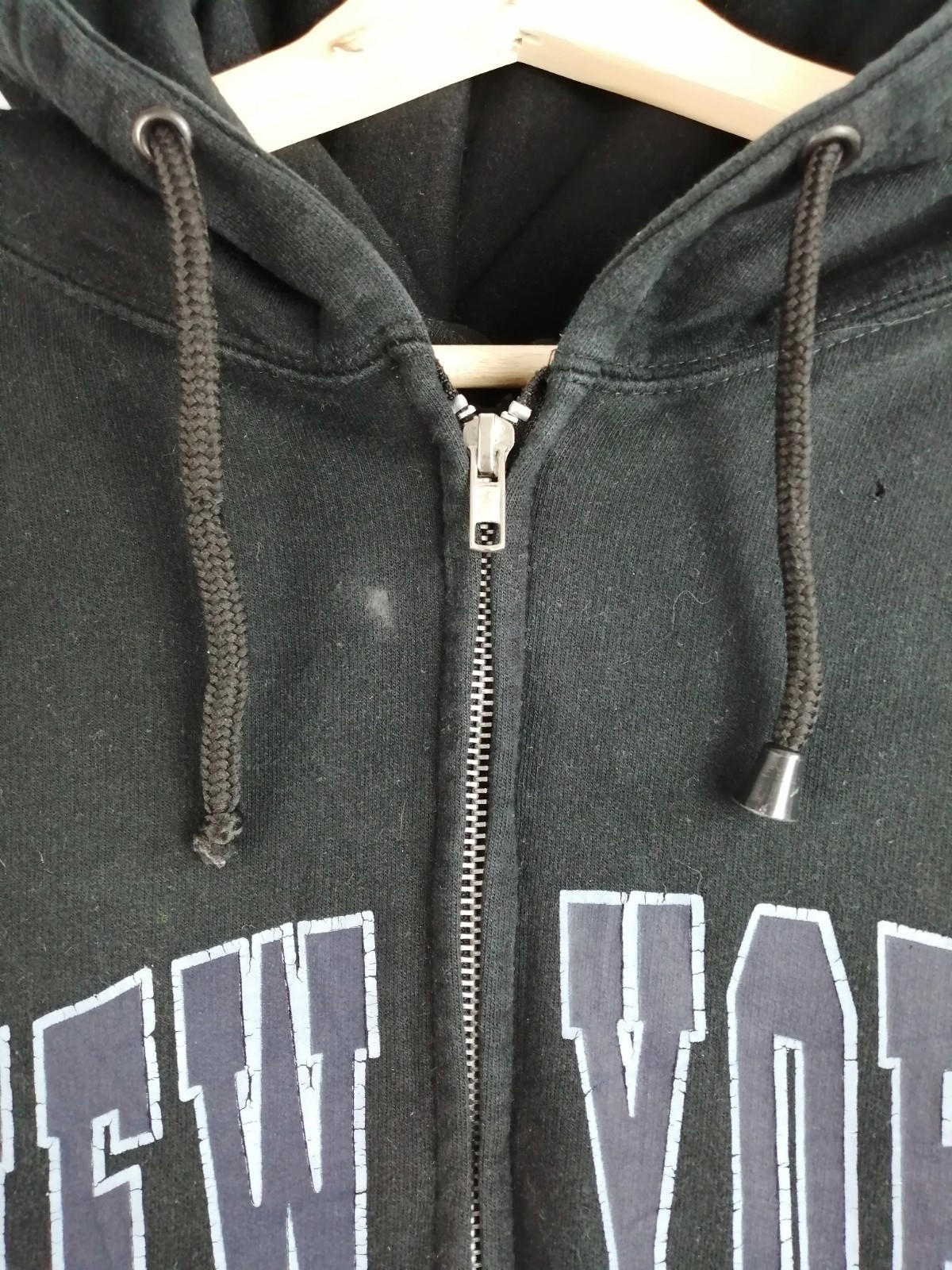 New York Hoodie Men's Size XL Black Jersey Hooded Pockets Zip Front