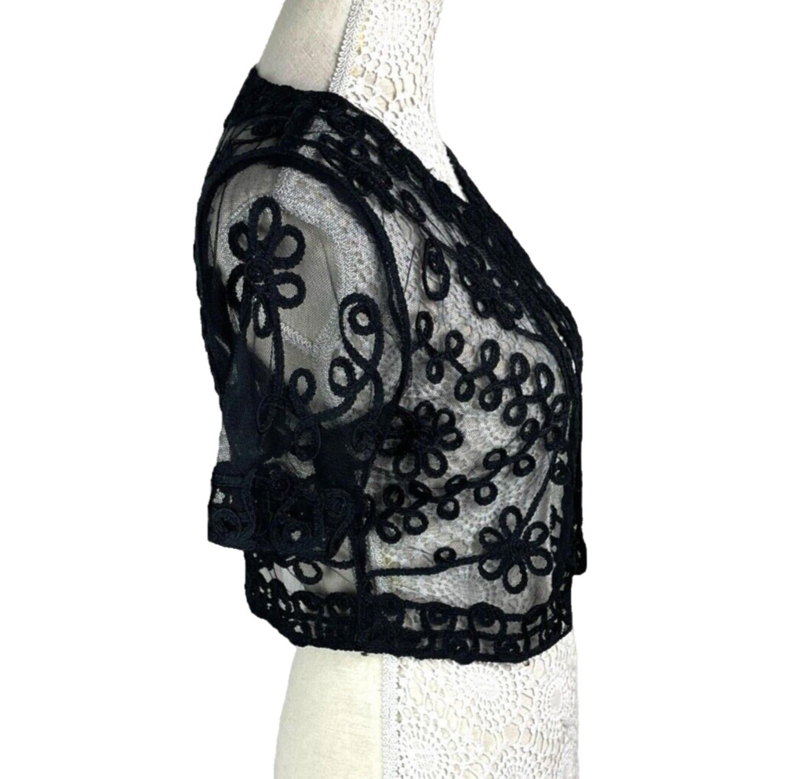 Quiz Sheer Lace Black Cropped Cardigan Floral Mesh Women’s UK Size S