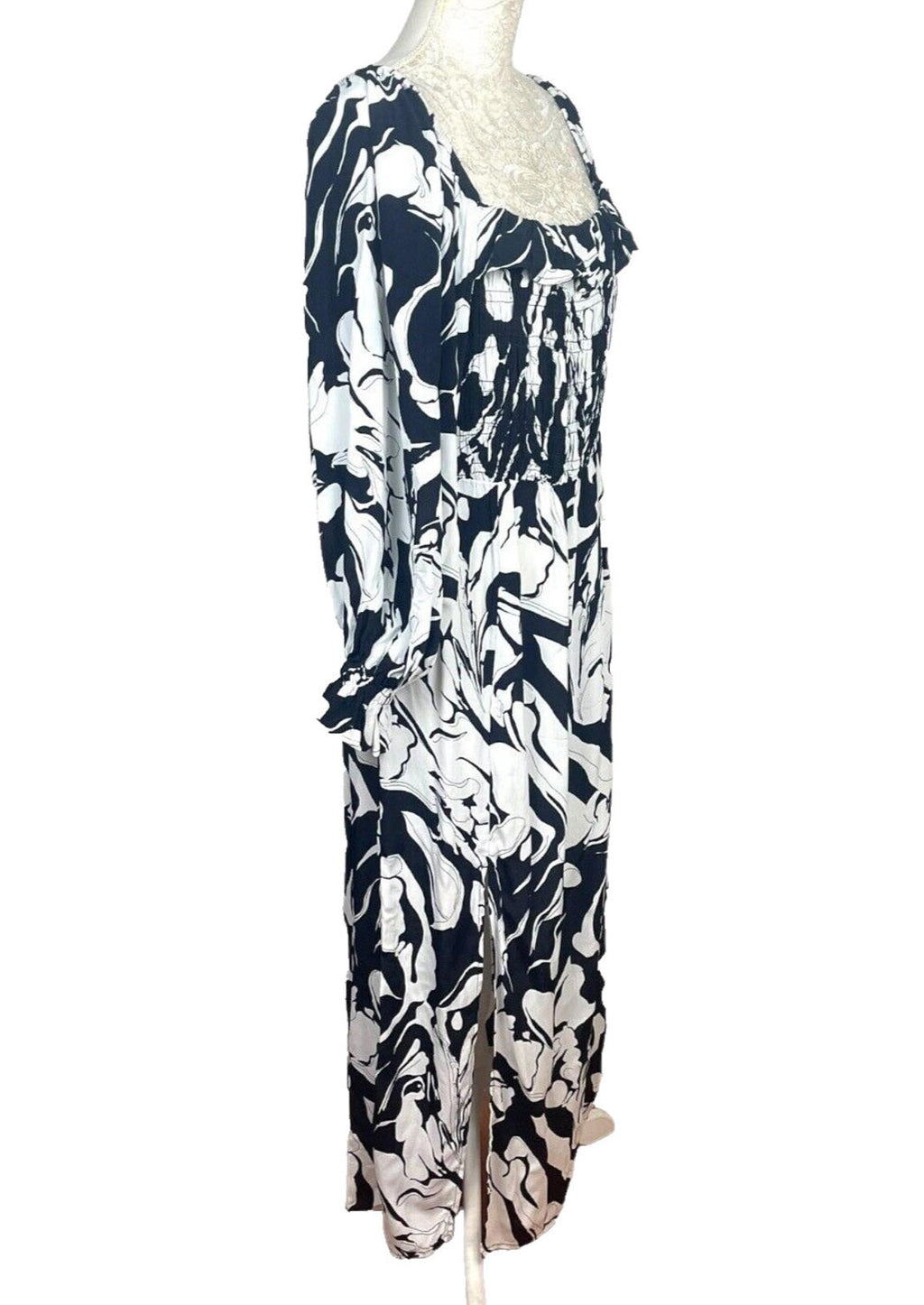 River Island Dress Black & White Bardot With Side Split Women's UK Size 14