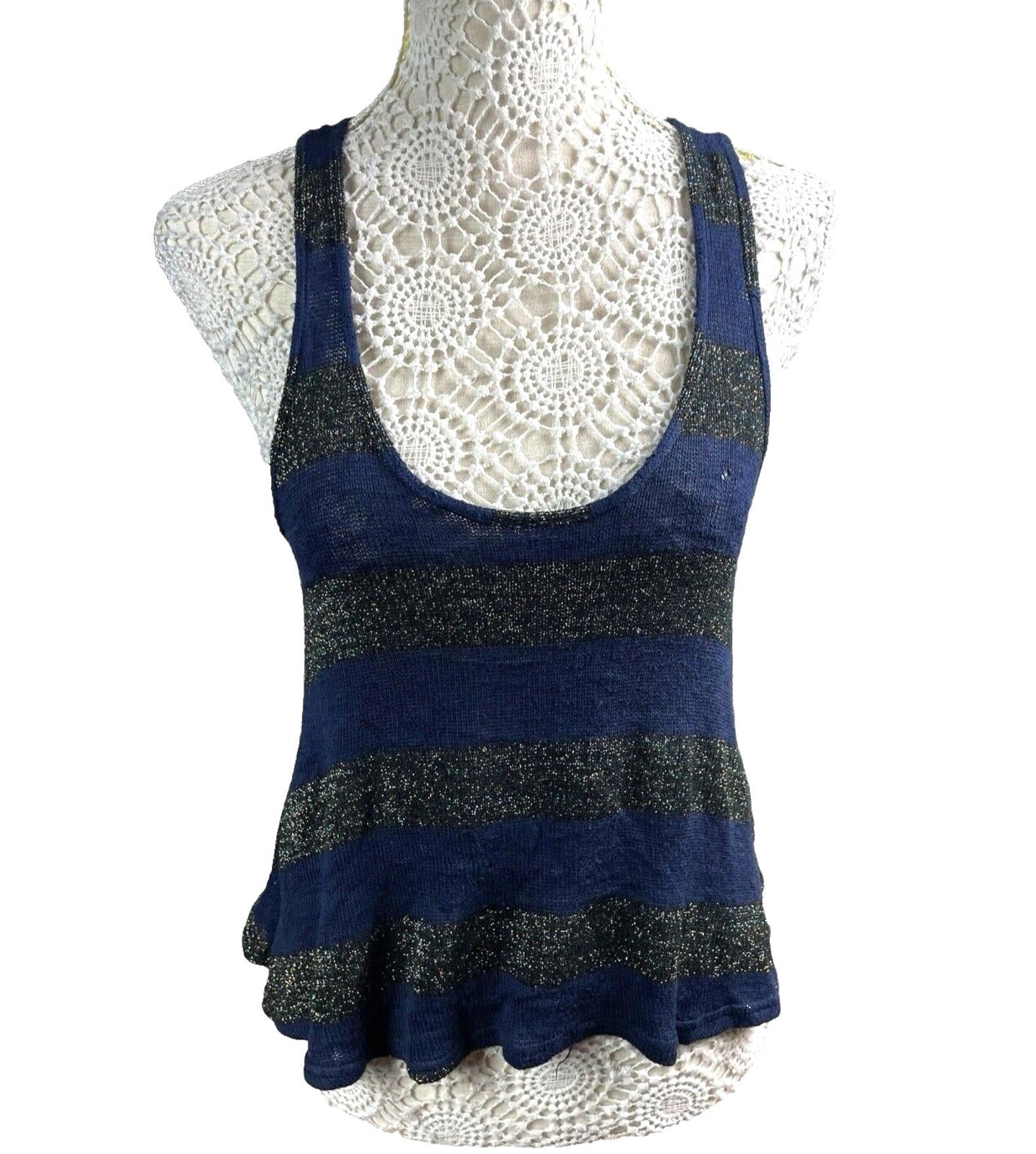 New Look Knitted Tank Top Glitter Stripe Detail Women’s UK Size 8