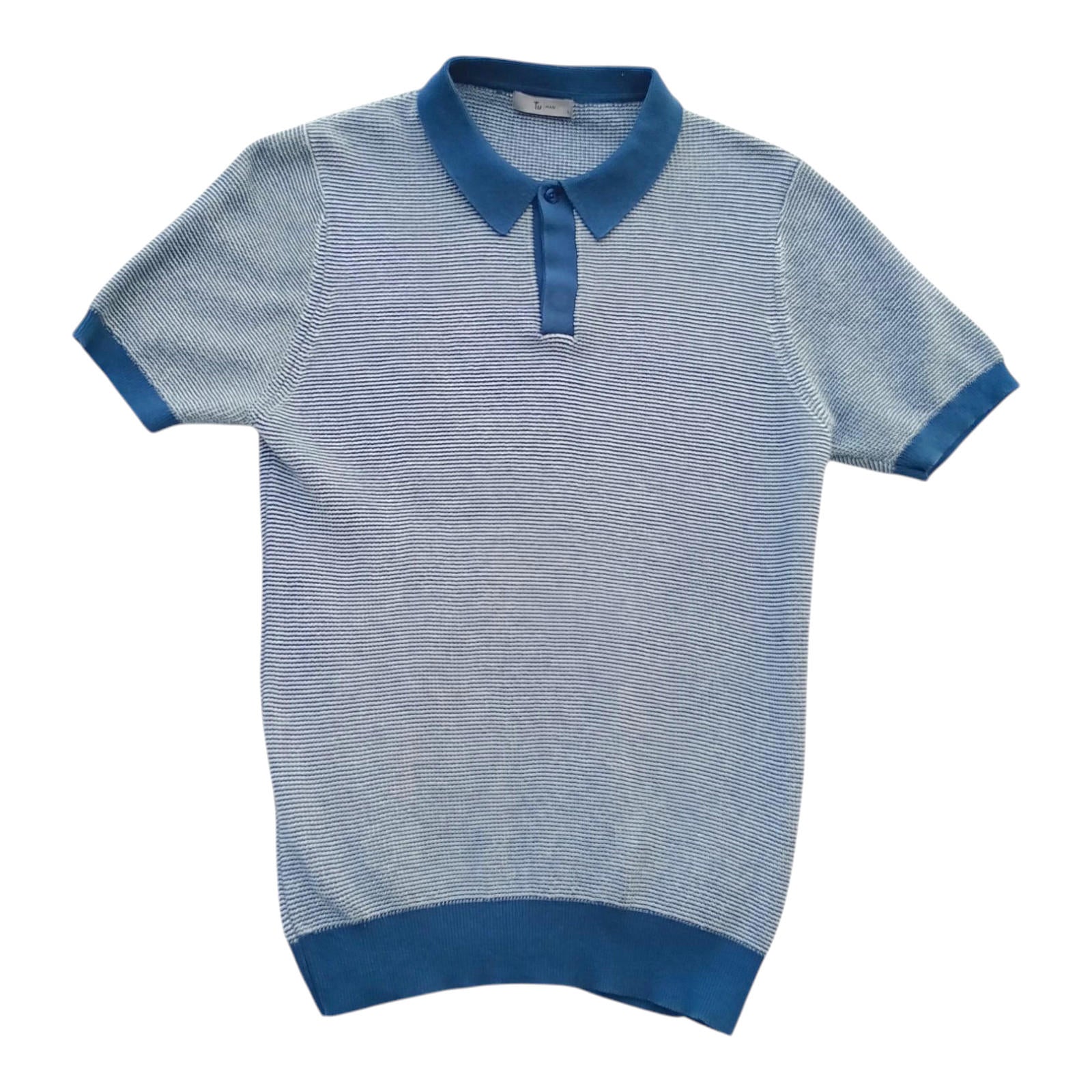 TU Man Blue Striped Polo Shirt 100% Cotton Easy Care UK Men's Size S