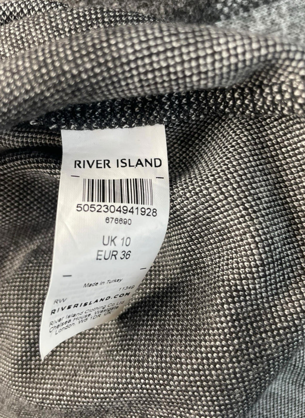 River Island Grey Check Jumper Dress Short Sleeve Women’s UK Size 10