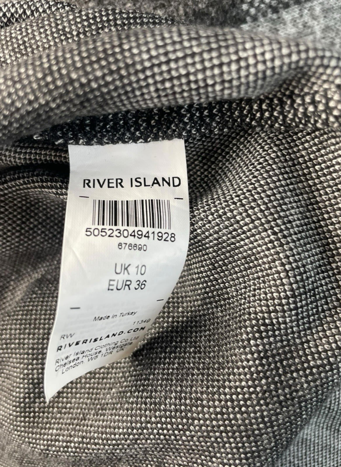 River Island Grey Check Jumper Dress Short Sleeve Women’s UK Size 10