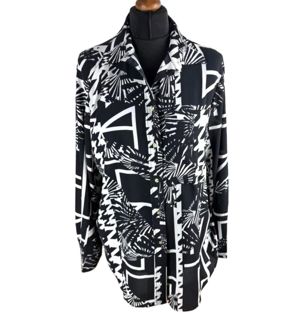 Next Black White Chiffon Shirt Blouse Gold Button Women’s UK Size 8