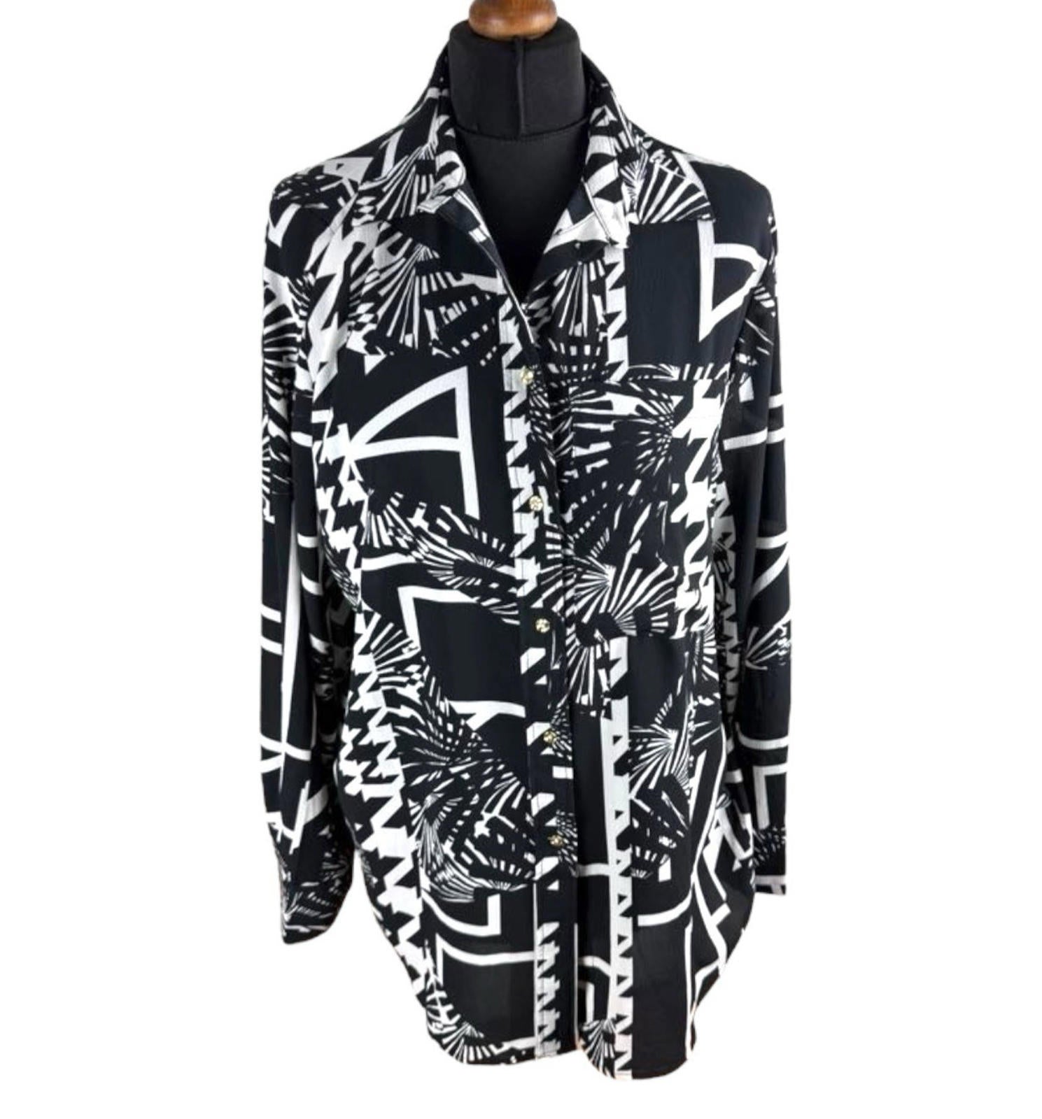 Next Black White Chiffon Shirt Blouse Gold Button Women’s UK Size 8