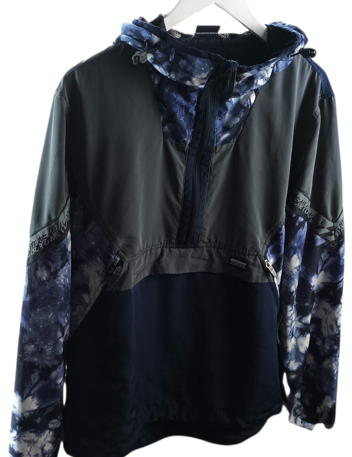 Superdry Cagoule Men's UK Size S Blue Overhead Floral Design 1/4 Zip Pocket