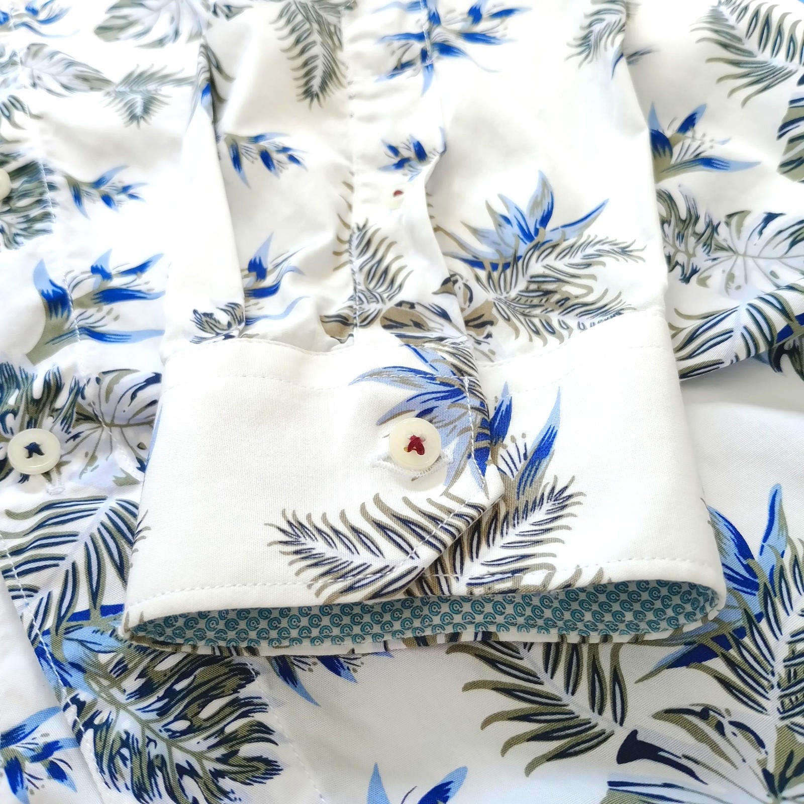 Feraud Shirt Long Sleeve Leaf Design White 100% Cotton Men's UK Size Medium M