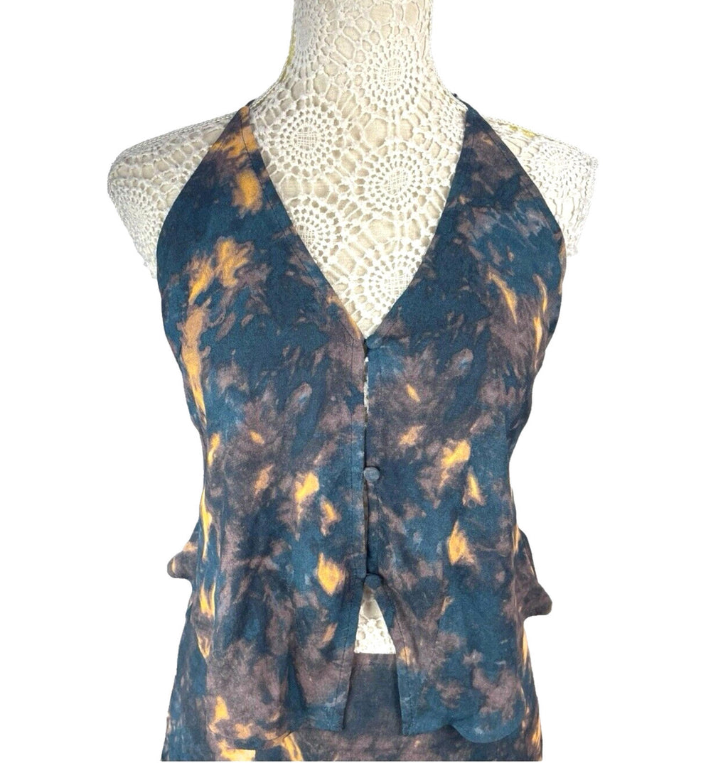 Tie-Dye Mini Skirt & Top Co Ord Set Women's UK Size 8 Rustic Halterneck Blue