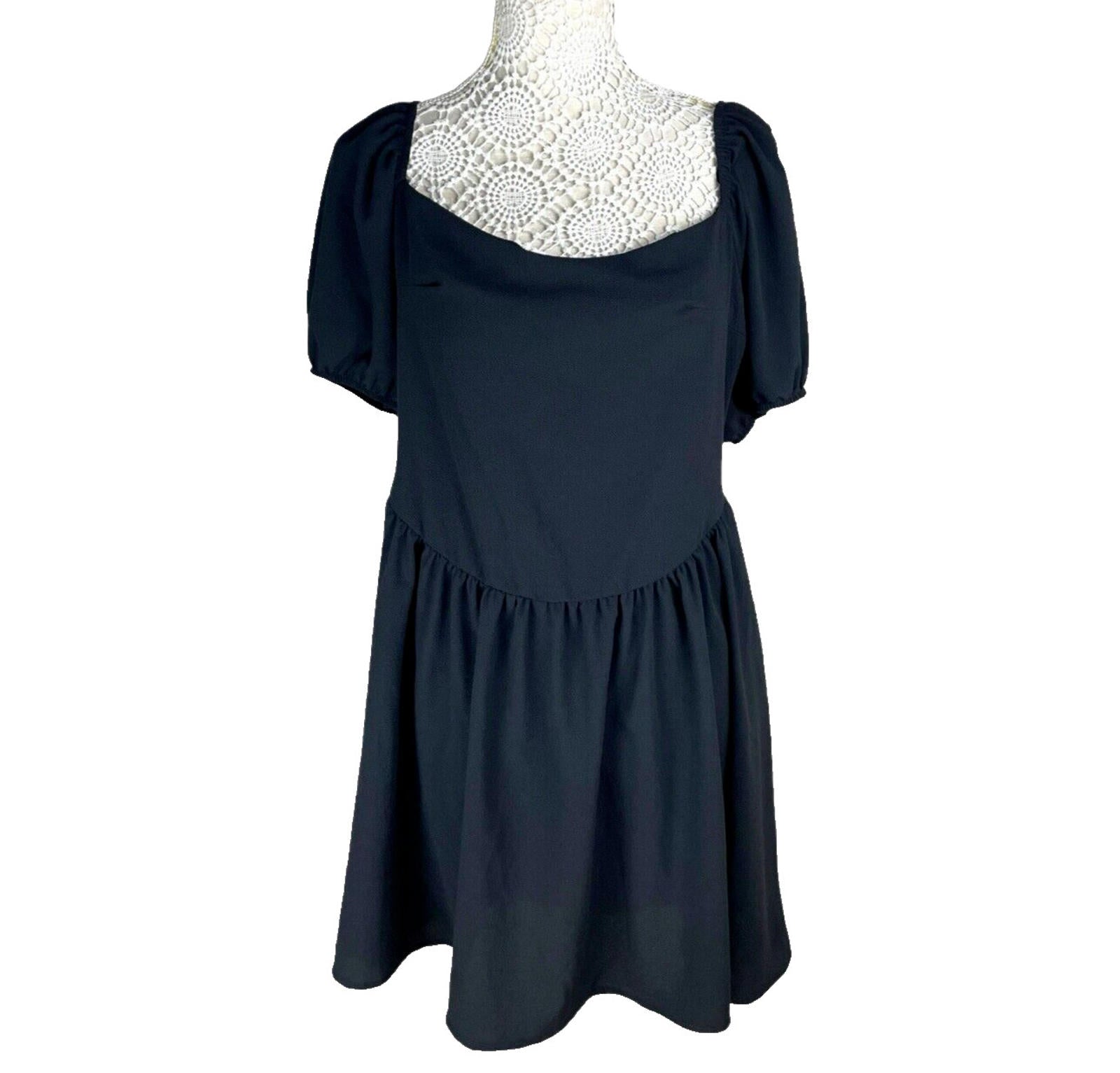 Red Label Mini Dress Black Chiffon Square Neck Women’s UK Size 16