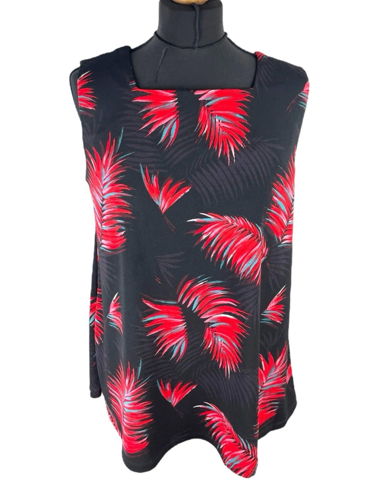 Next Red Leaf Print Tank Top Blouse Square Neck Summer Women’s UK Size 10