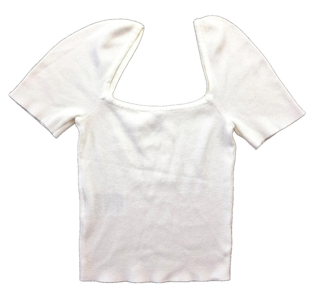 Divided Crop Top White Ribbed Blouse Women's UK Size XS