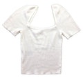 Divided Crop Top White Ribbed Blouse Women's UK Size XS