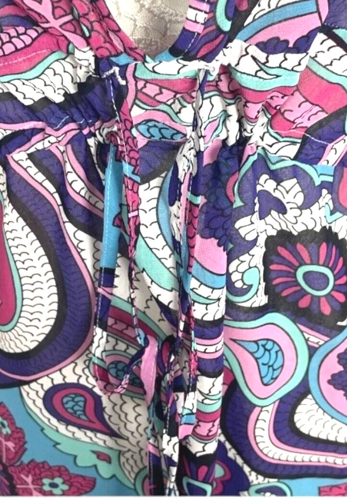 Next Paisley Print Cover Up Mini Dress Women's UK Size 8 V-Neckline Tie Detail