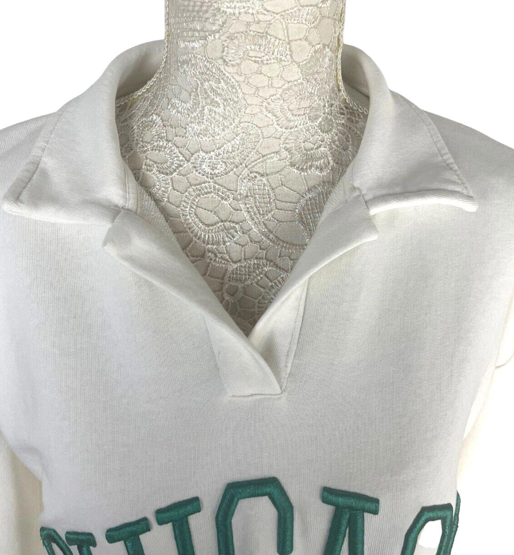 Stradivarius Over Sized Jersey Jumper Collared White Chicago Women's UK Size XS