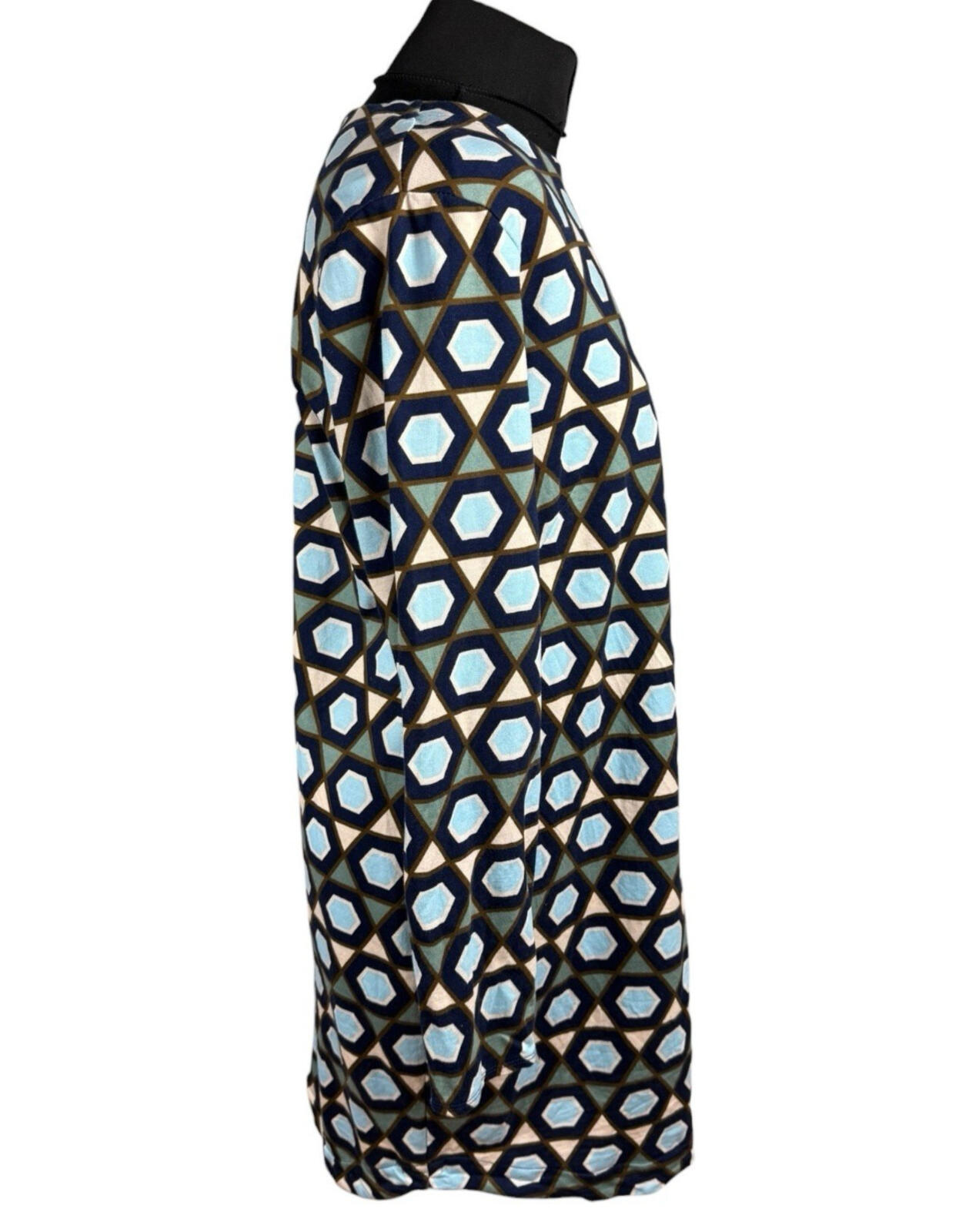 H&M Long Sleeve Mini Dress Women’s UK Size M Geometric Print Blue