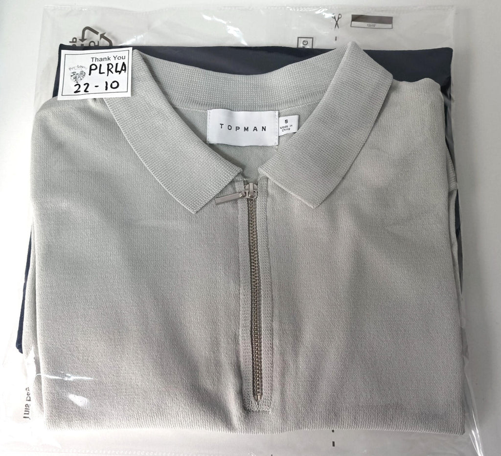 Topman Knit Polo Shirt Men's UK Size S Beige 1/4 Zip Short Sleeve Easy Care