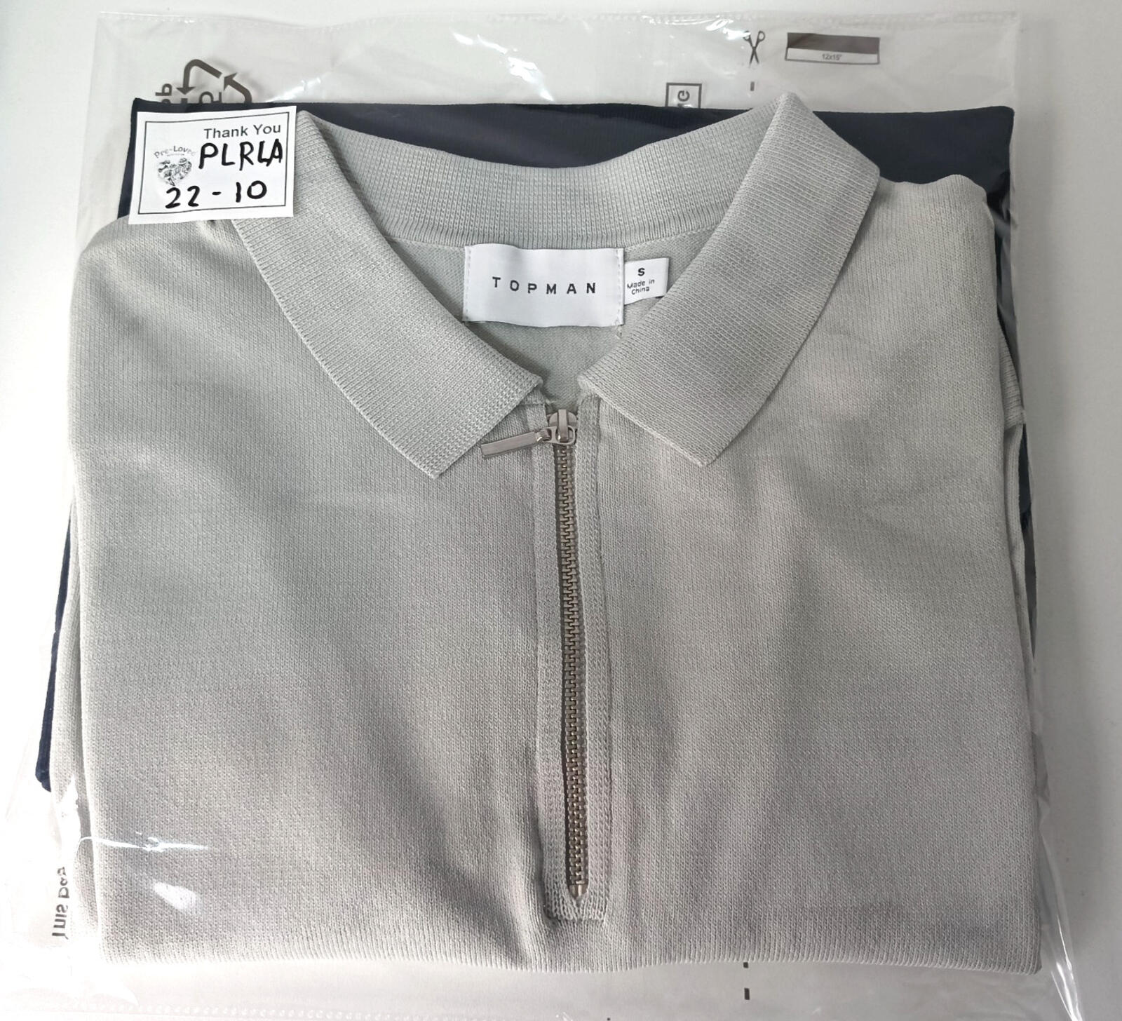 Topman Knit Polo Shirt Men's UK Size S Beige 1/4 Zip Short Sleeve Easy Care