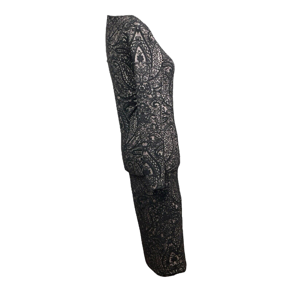 Topshop Black Embroidered Midi Dress Long Sleeve Bodycon Women’s UK Size 12