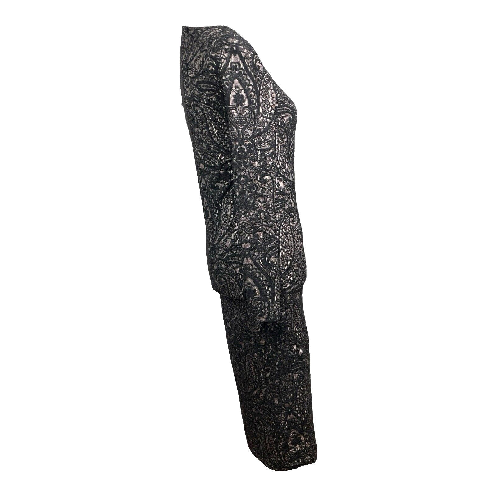 Topshop Black Embroidered Midi Dress Long Sleeve Bodycon Women’s UK Size 12