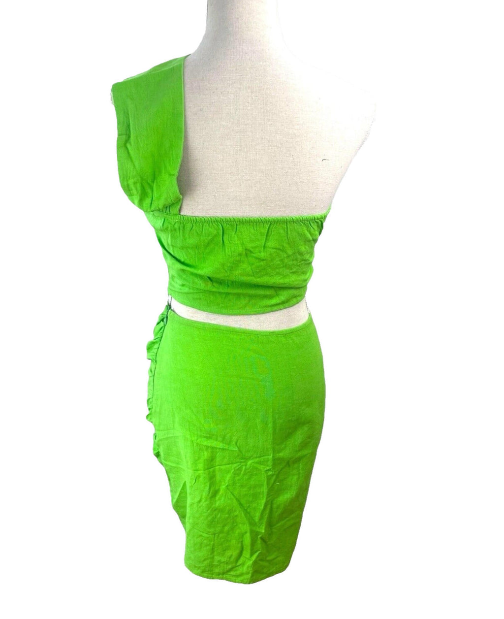 Ruched Skirt & Crop Top Set Women’s UK Size 8 Bright Green Sarong One Shoulder