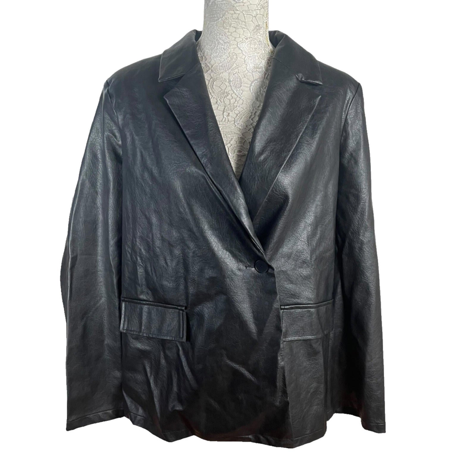 Pretty Little Thing Faux Leather Jacket Oversized Black Women's UK Size 8