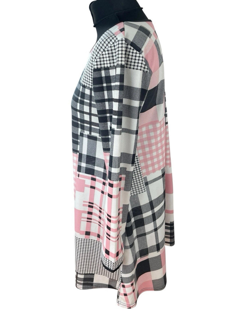 Silk Checkered T-shirt Dress 3/4 Sleeve Pink Black White Women’s UK Size 14