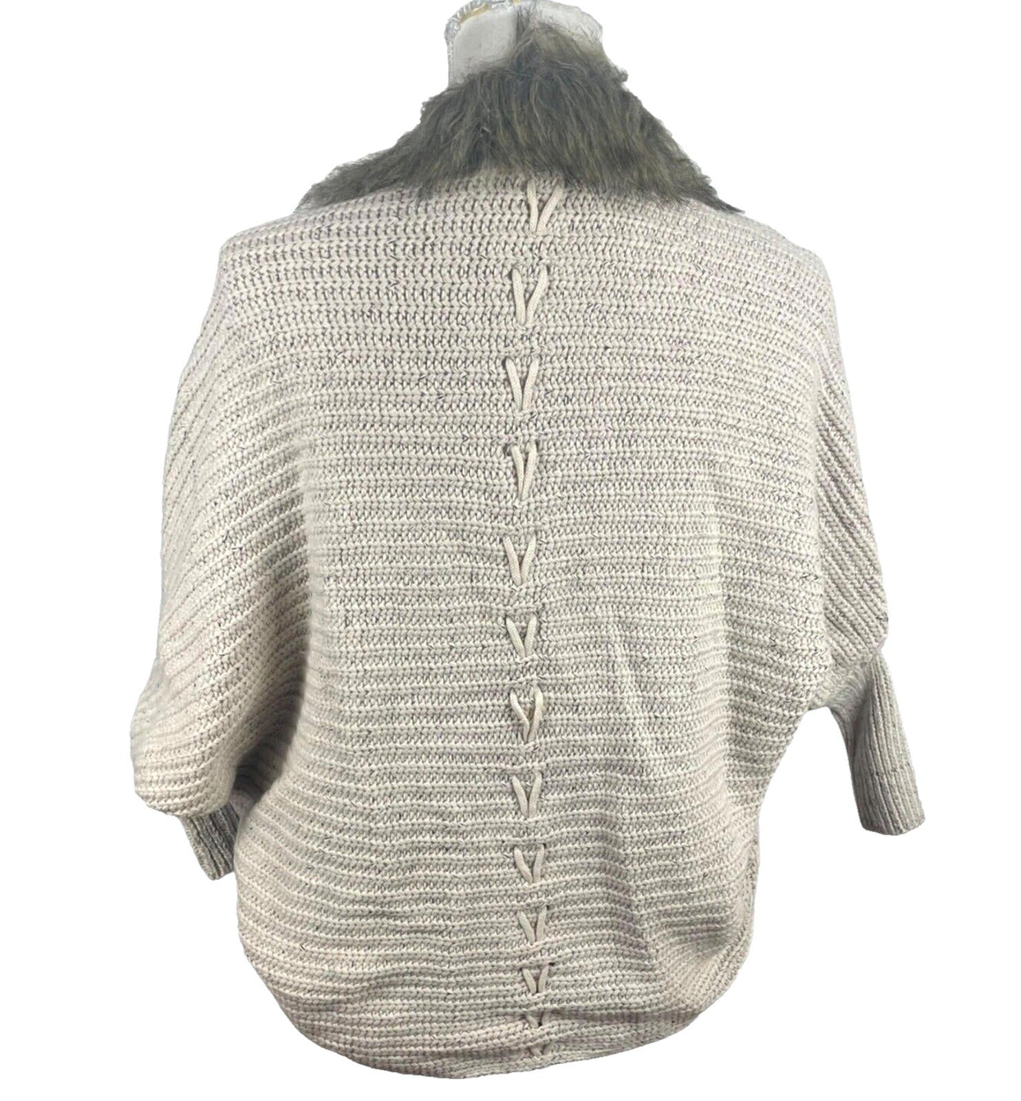 Faux Fur Trimmed Knit Cardigan Sweater Women's UK Size S