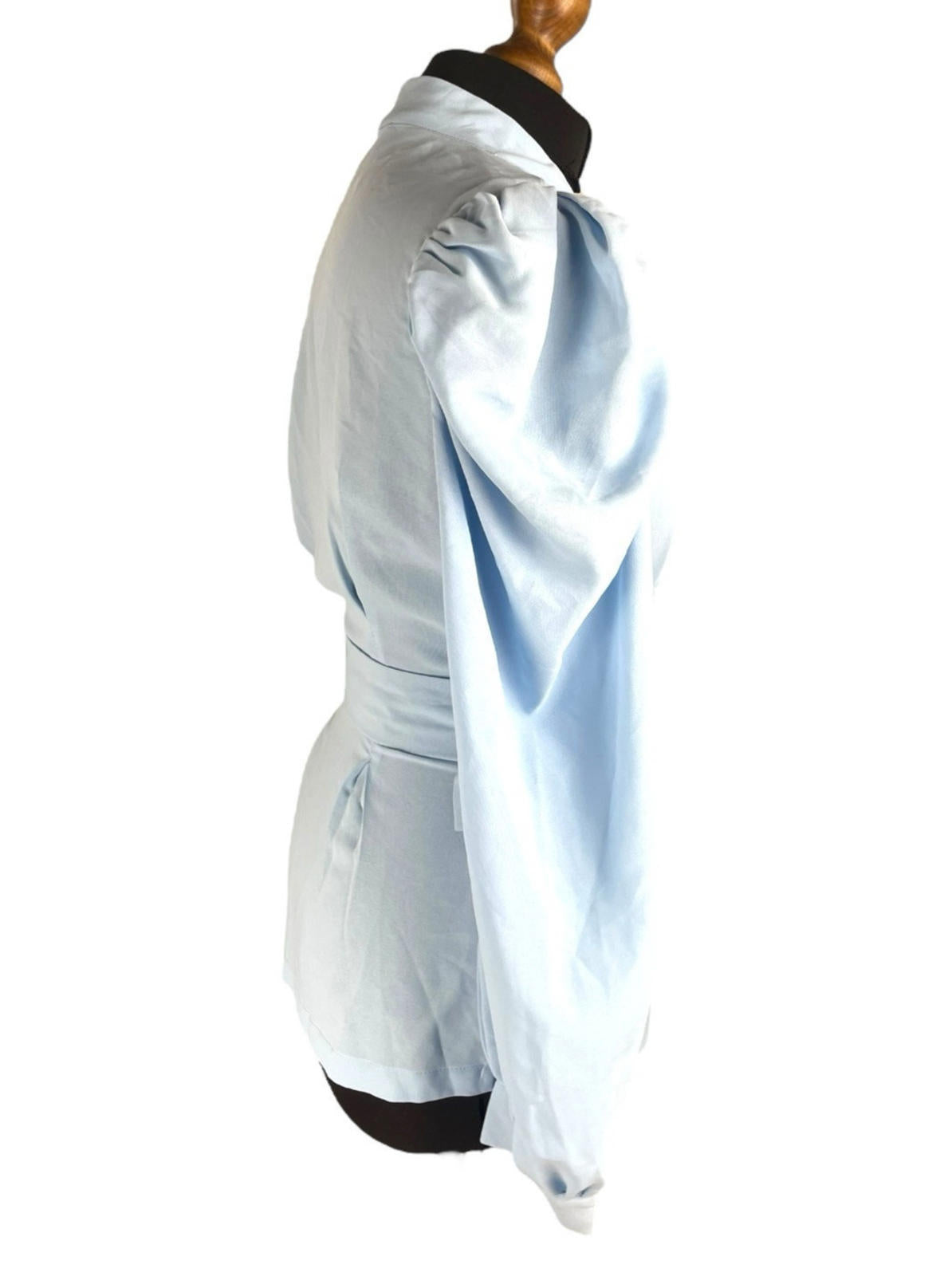 In The Style Blouse Women's UK Size 10 Belted Waist Puff Shoulder Sleeves Plunge