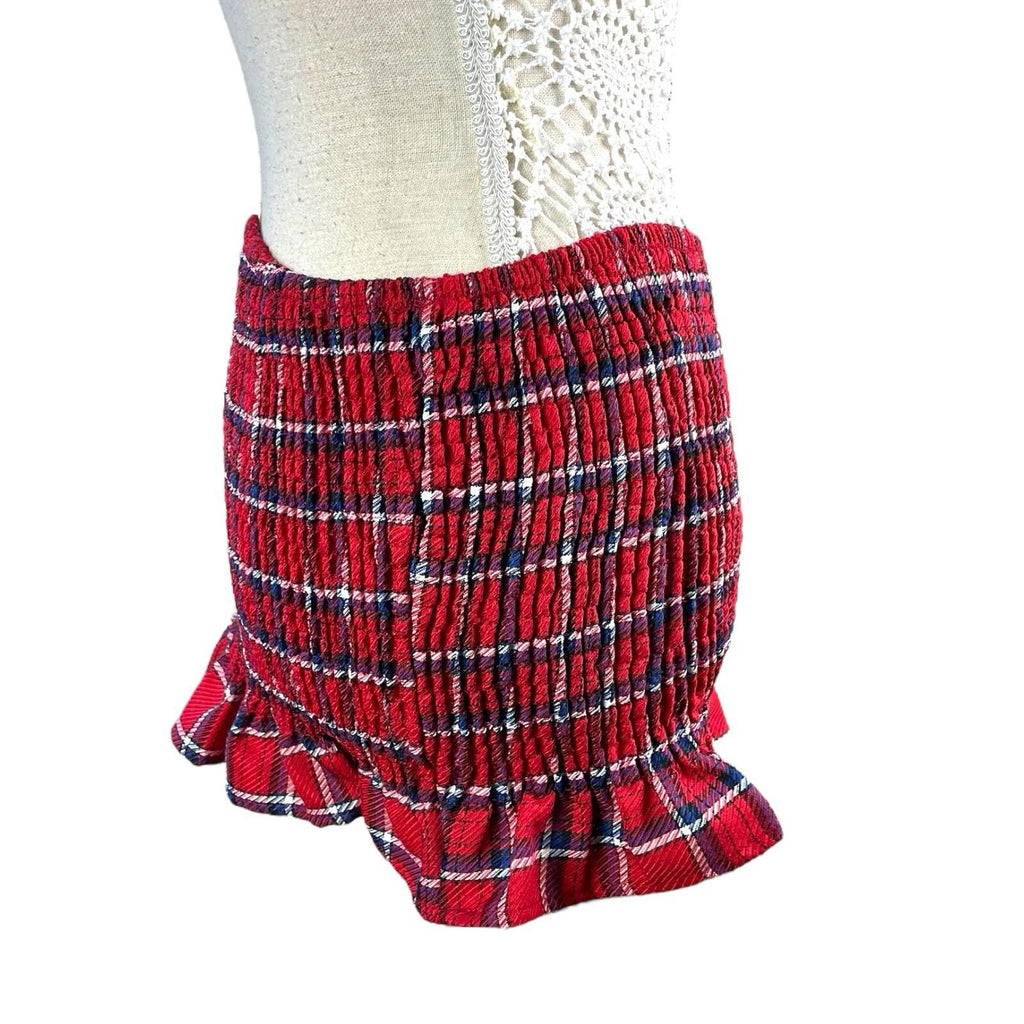 China Base Red Tartan Mini Skirt Shirred High Waist Women’s UK Size 8