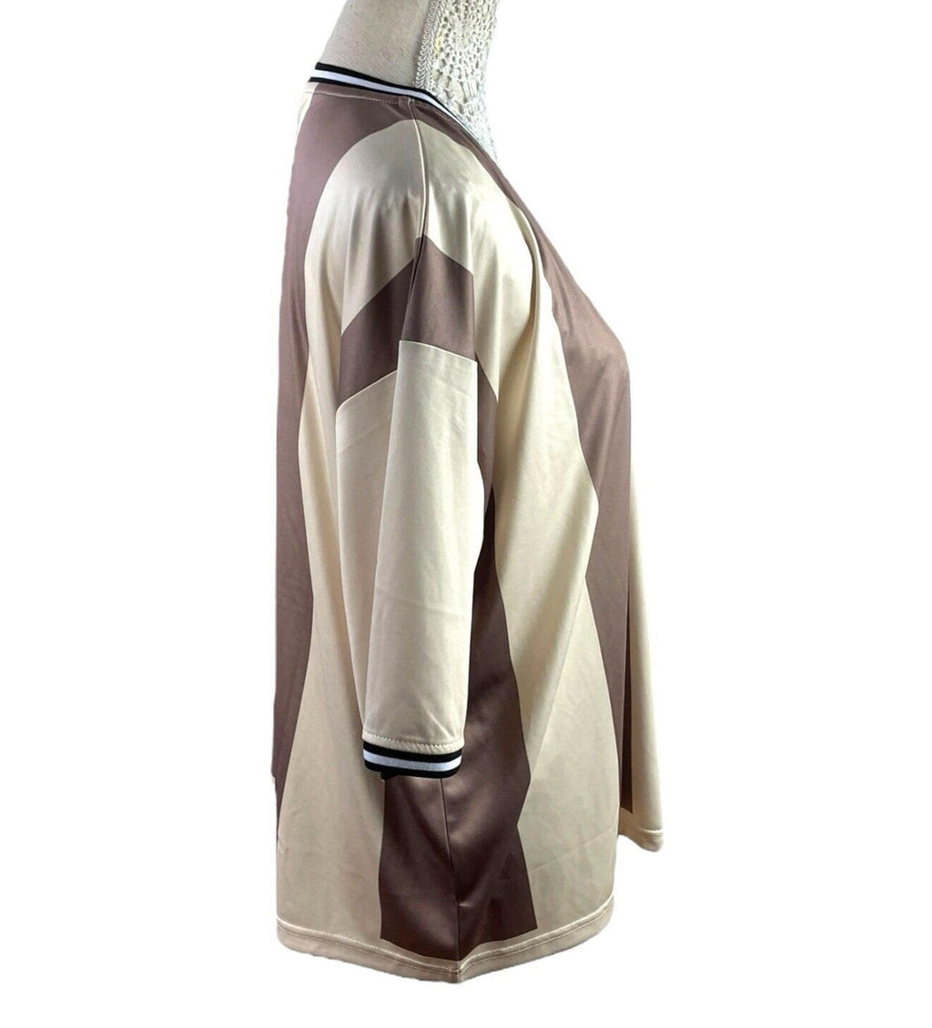 Pretty Little Thing Beige Stripe Football T-Shirt Oversized Women’s UK Size 8
