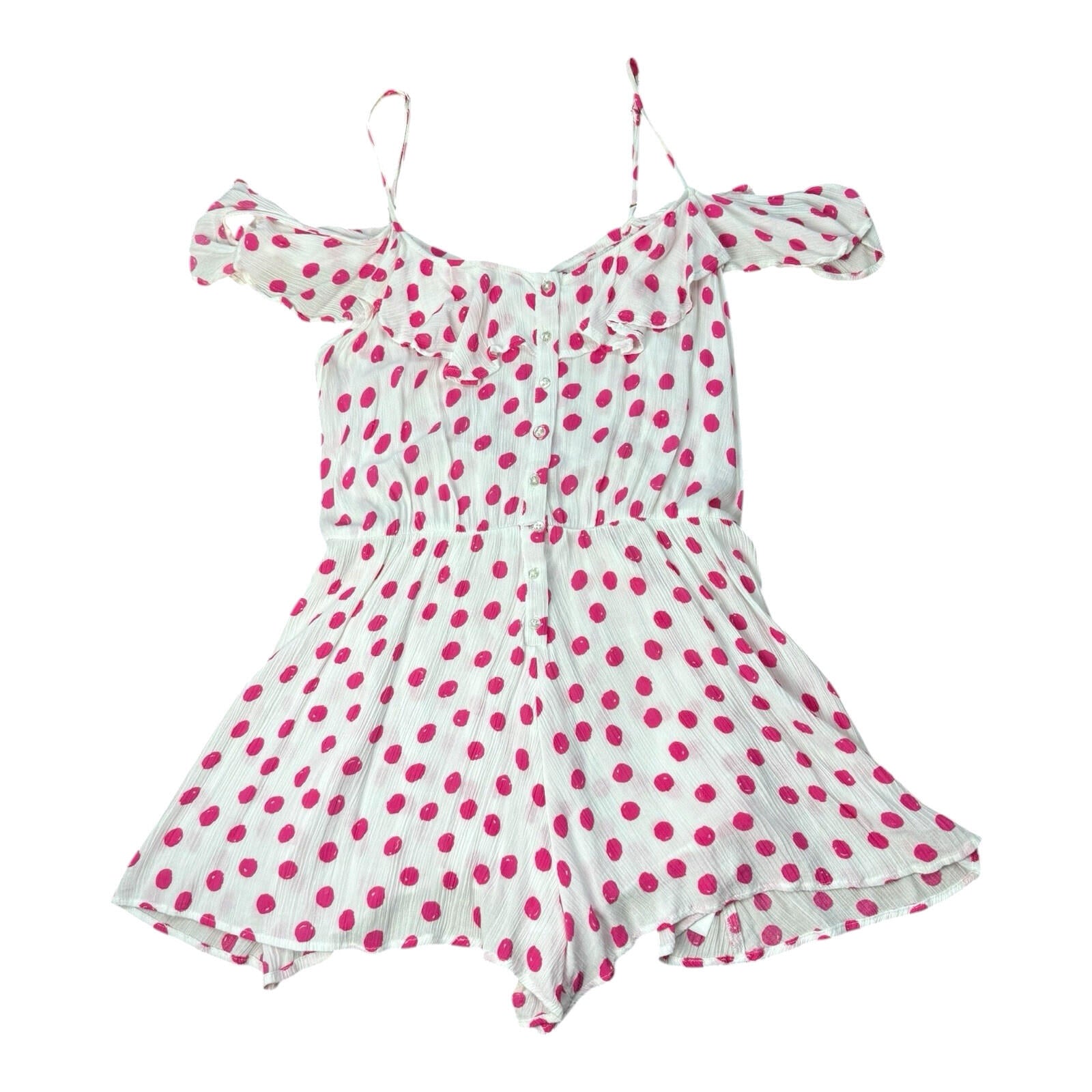 Floozie Polka Dot Playsuit Women’s UK Size L Spaghetti Strap Crinkle Effect