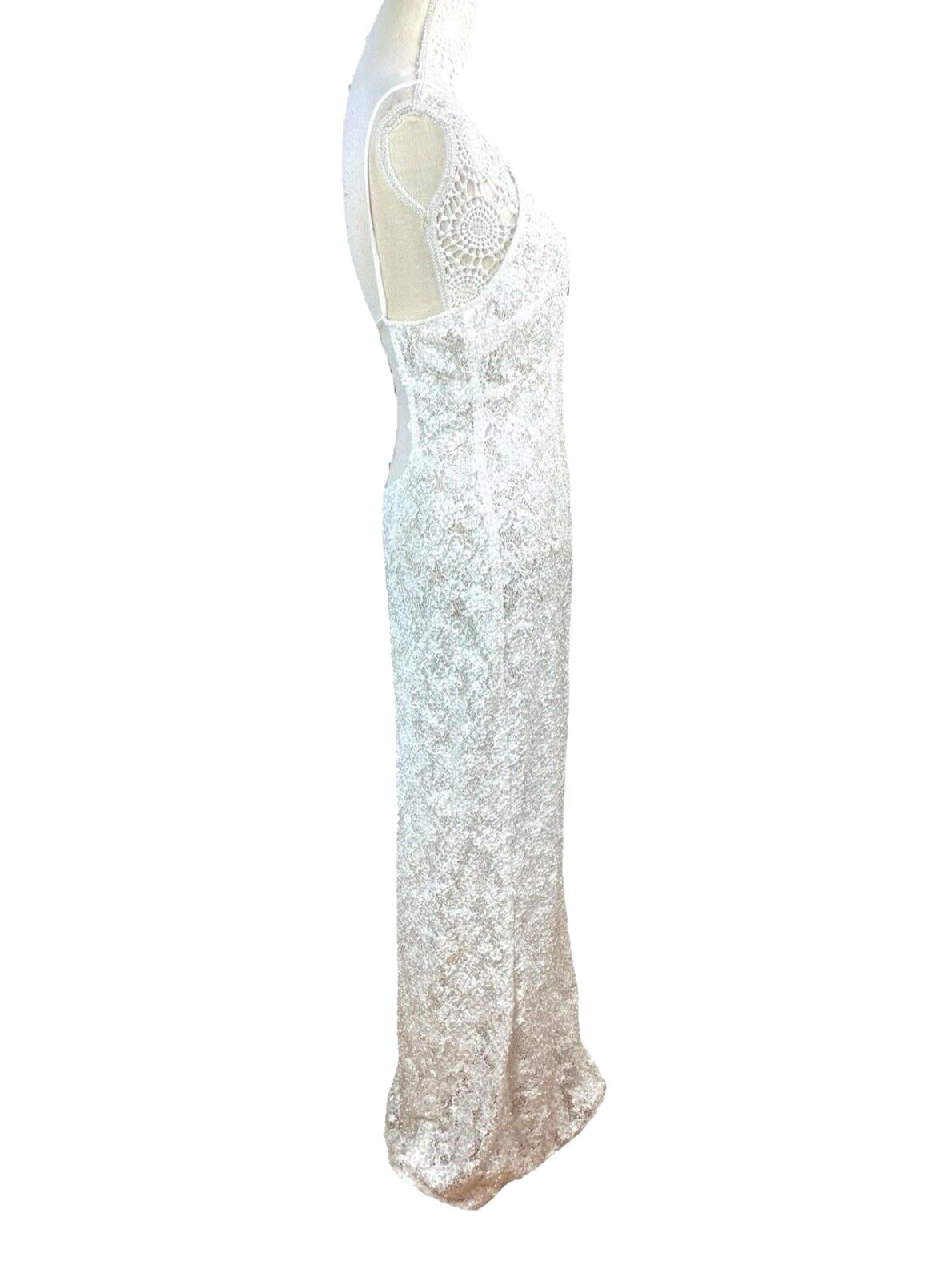 Nasty Gal Prom Dress Women's UK Size 12 White Embellished Backless Side Slit
