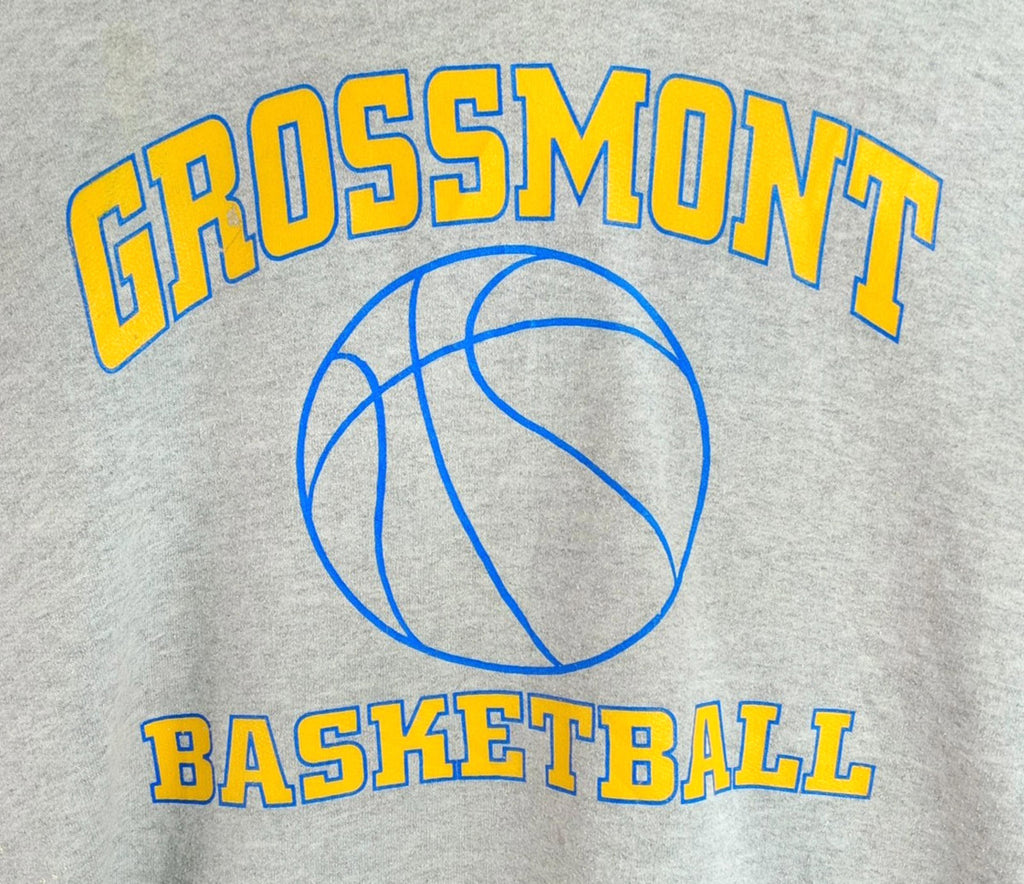 Grossmont Basketball Hoodie Men's UK Size L Grey Jersey Hooded Pockets Cotton
