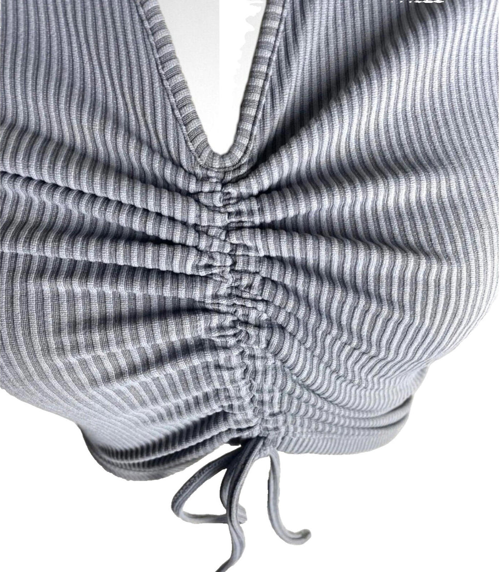Divided Crop Top Grey Rib Ruffle Detail T-Shirt Blouse Women's UK Size XS