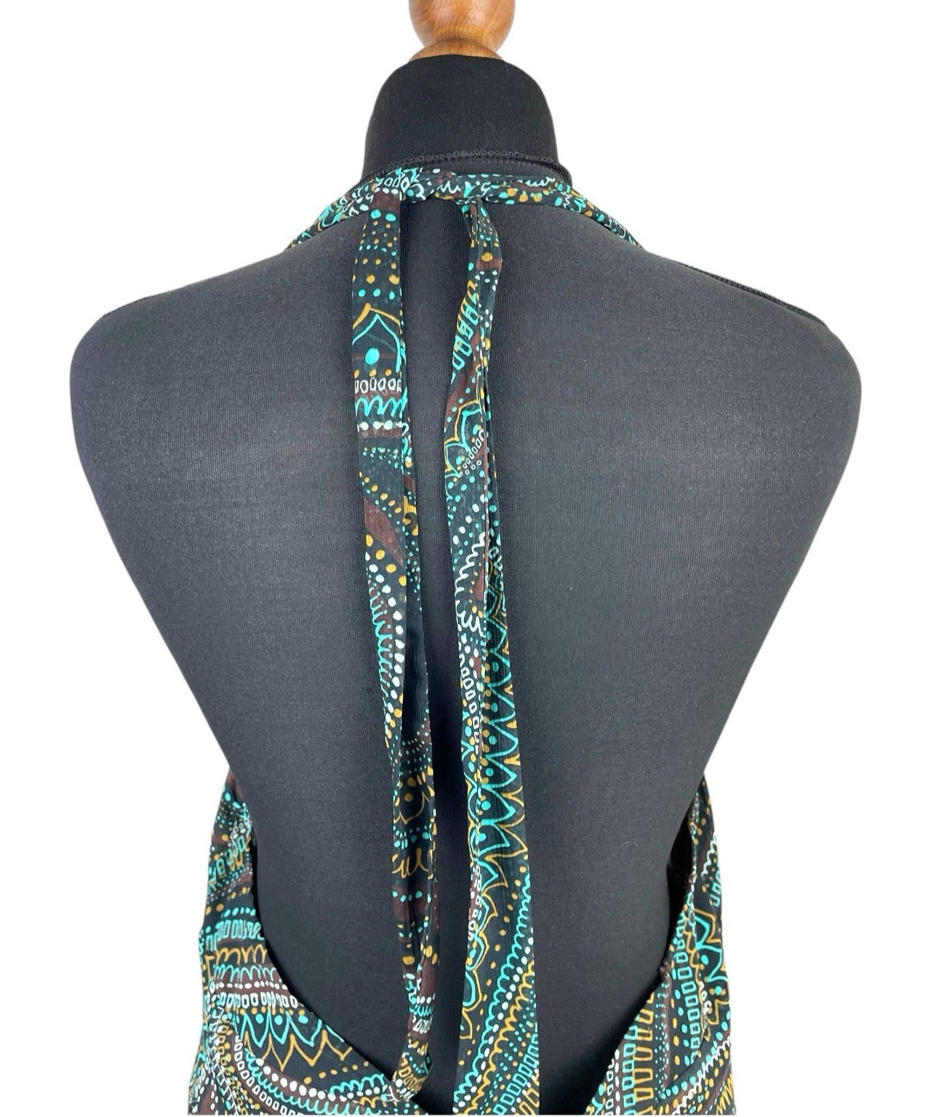 New Look Maxi Dress Halter Backless Women’s UK Size 16 Green & Brown Tribal