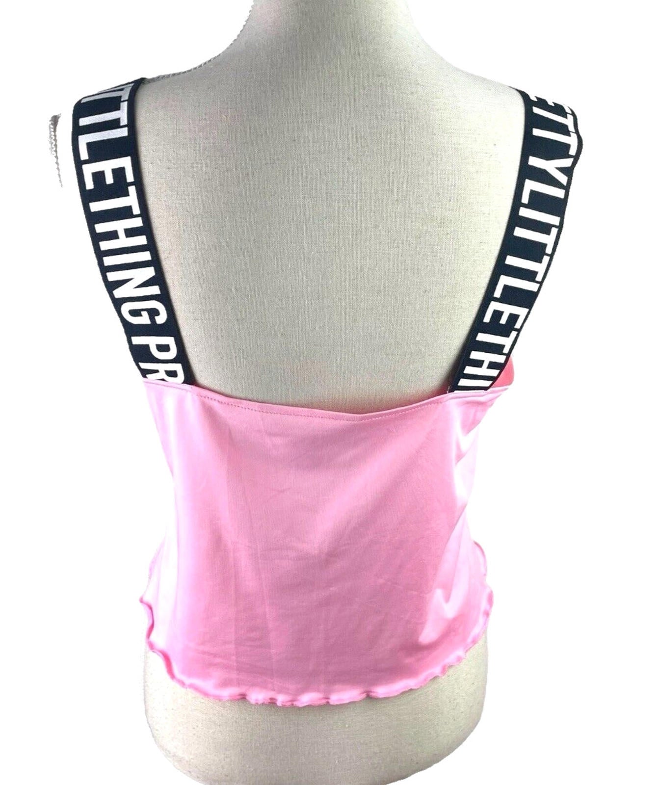 Pretty Little Thing Pink Tank Top Logo Band Straps Women’s UK Size S