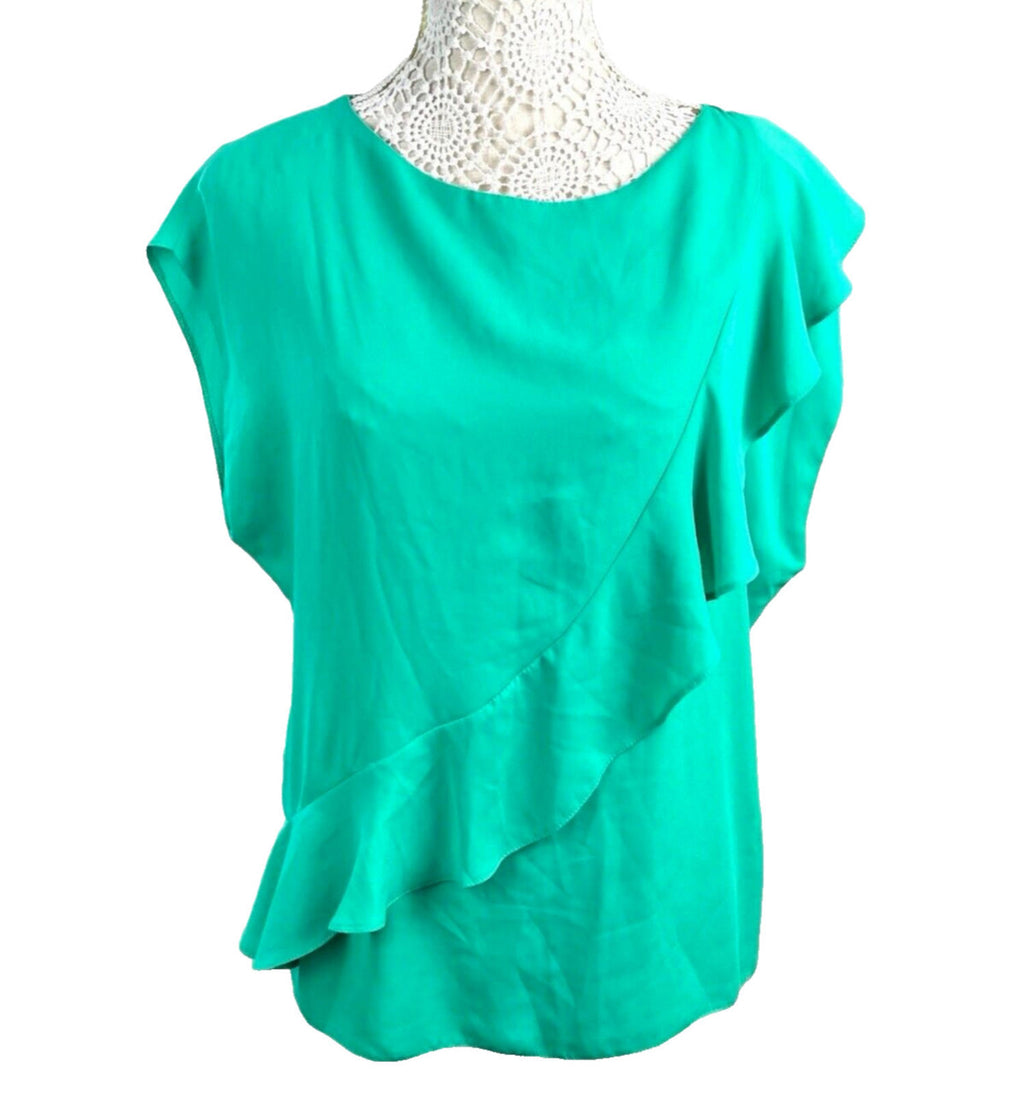 Wallis Layered Ruffle Blouse Women's UK Size 14 Green Frill Chiffon Sleeveless