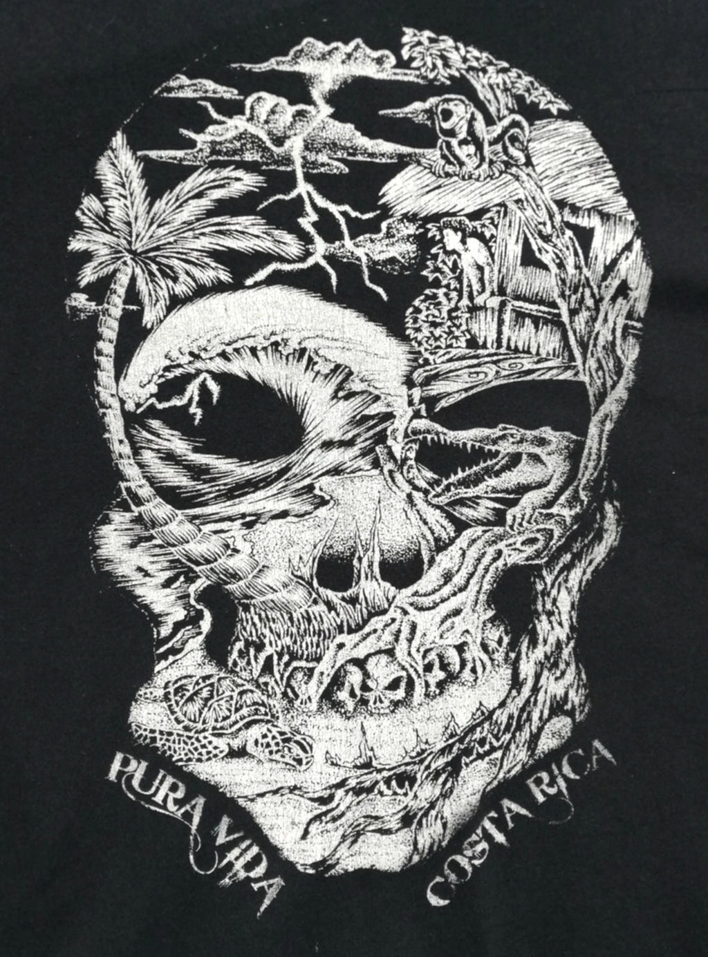 Pura Vida Costa Rica Skull Graphic Print T-Shirt Men's Size L Black Crew Neck