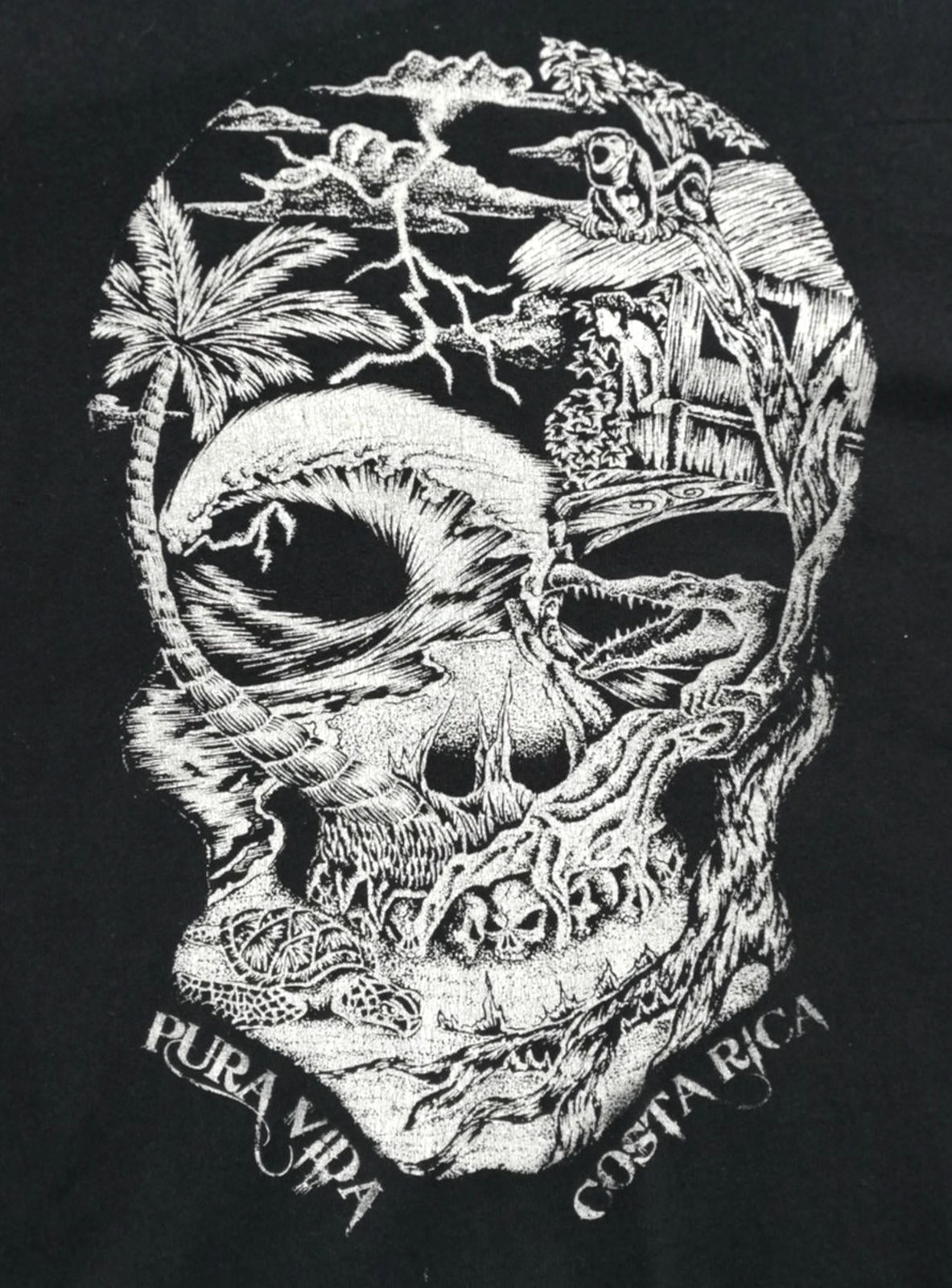 Pura Vida Costa Rica Skull Graphic Print T-Shirt Men's Size L Black Crew Neck