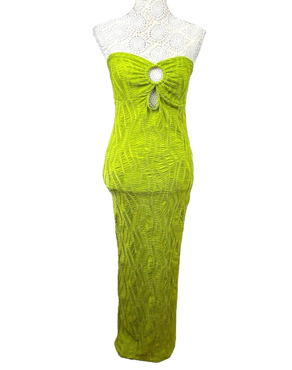 Pretty Little Thing Green Textured Maxi Dress Strapless Women’s UK Size 10