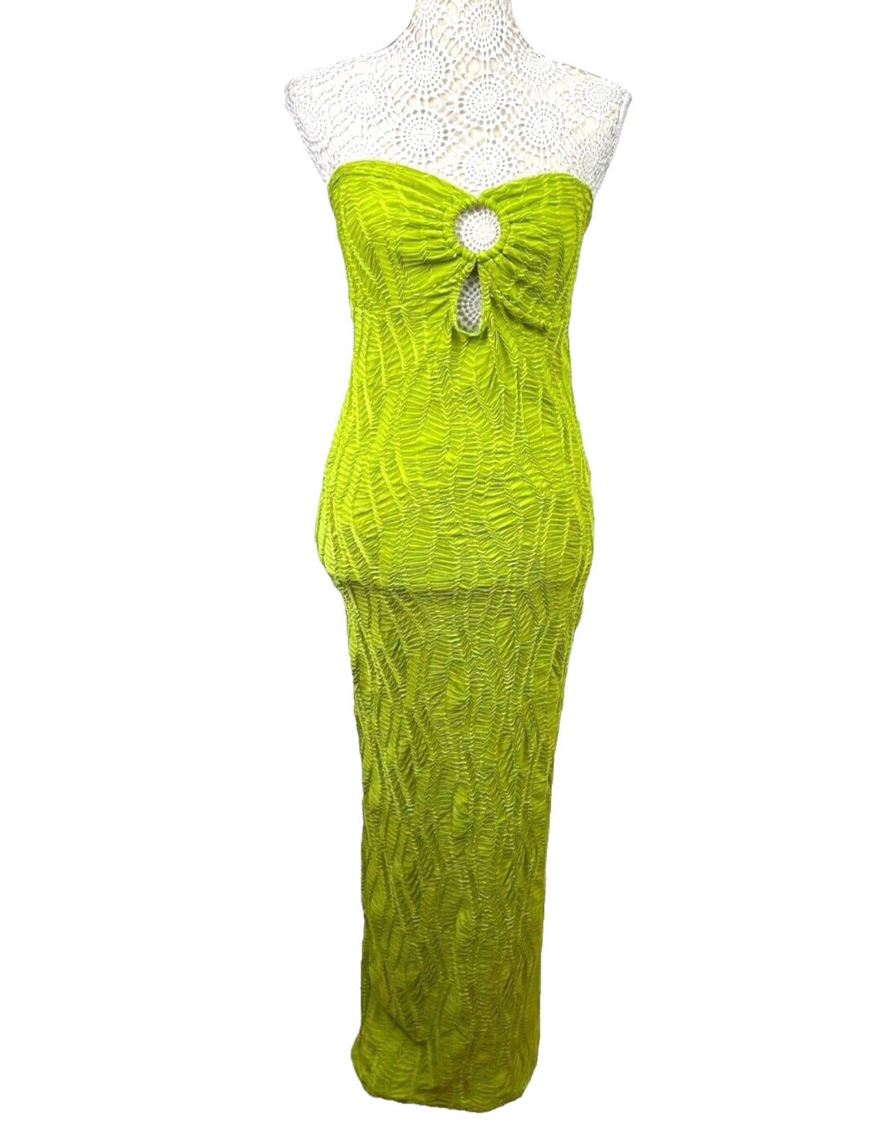 Pretty Little Thing Green Textured Maxi Dress Strapless Women’s UK Size 10