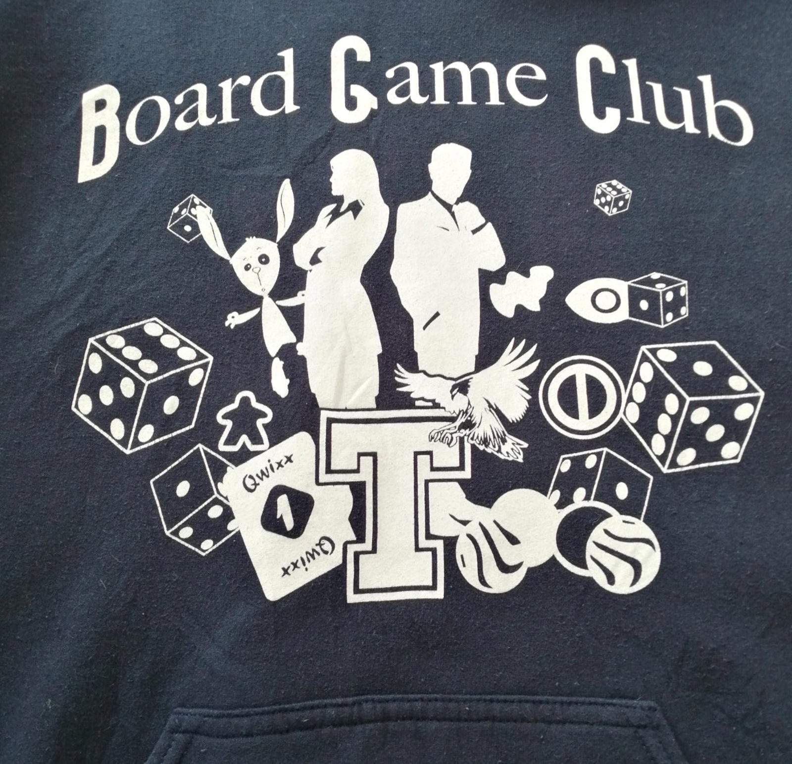 Graphic Print Hoodie Men's Size M Navy Blue Jersey Board Game Club