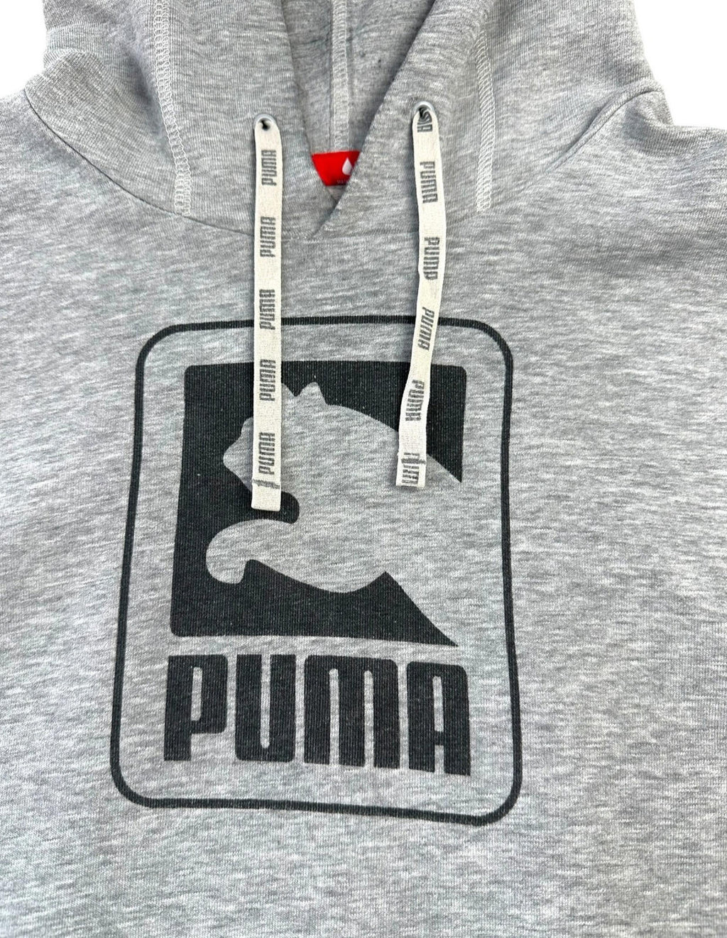 Puma Hoodie Men's UK Size L Grey Red Label Black Graphic Print Drawstring