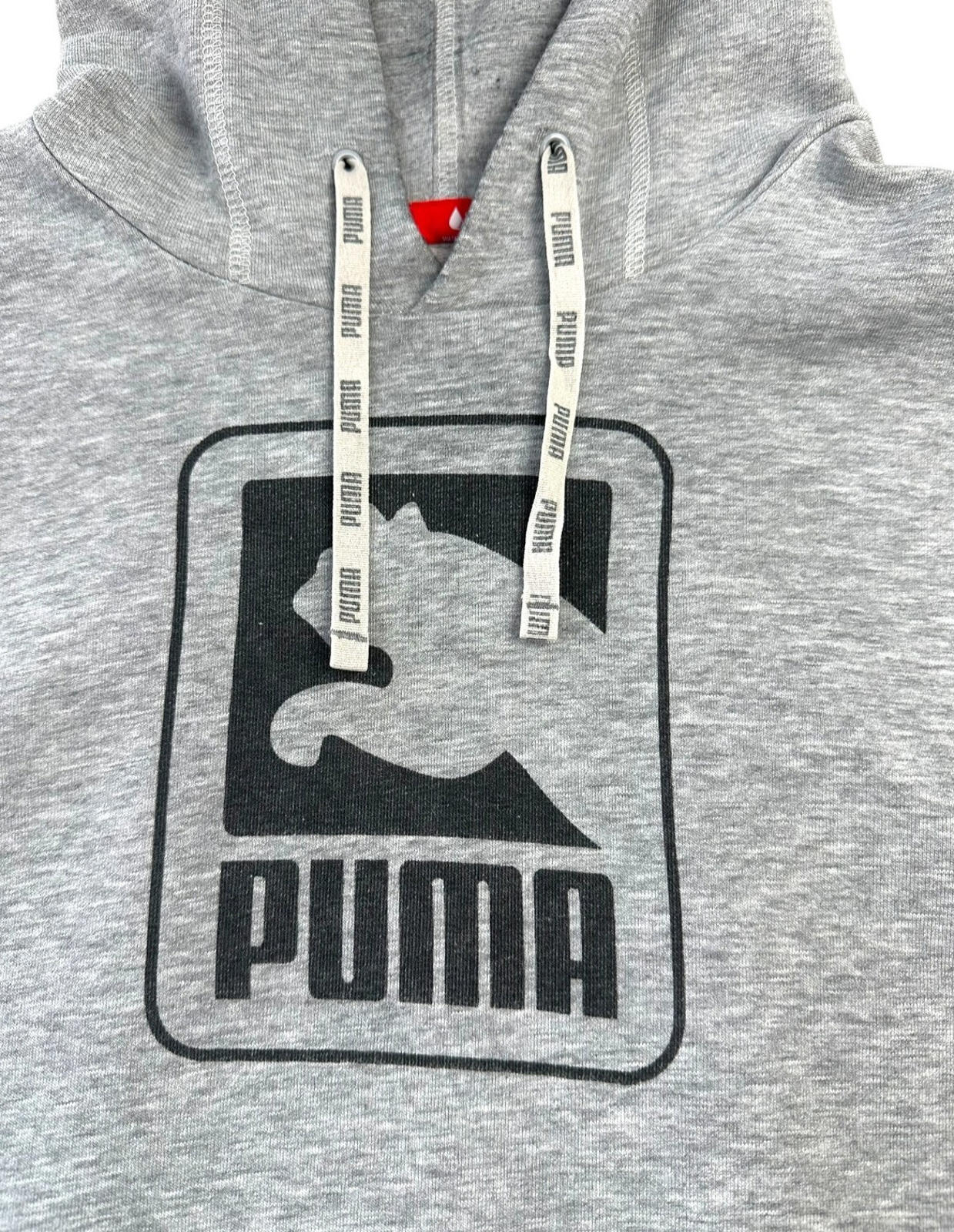 Puma Hoodie Men's UK Size L Grey Red Label Black Graphic Print Drawstring