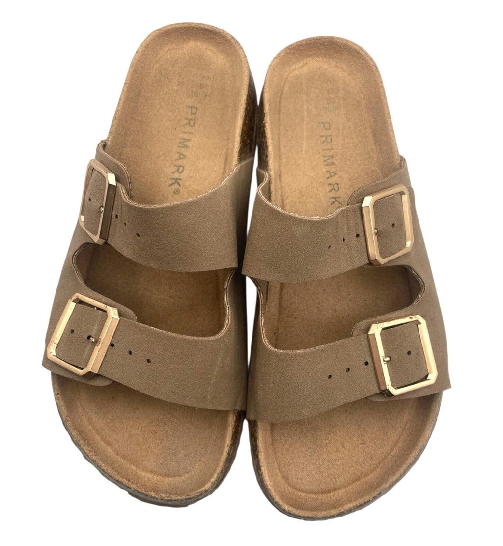 Primark Faux Leather Slider Sandals Women's UK Size 3 Open Toe Gold Buckle