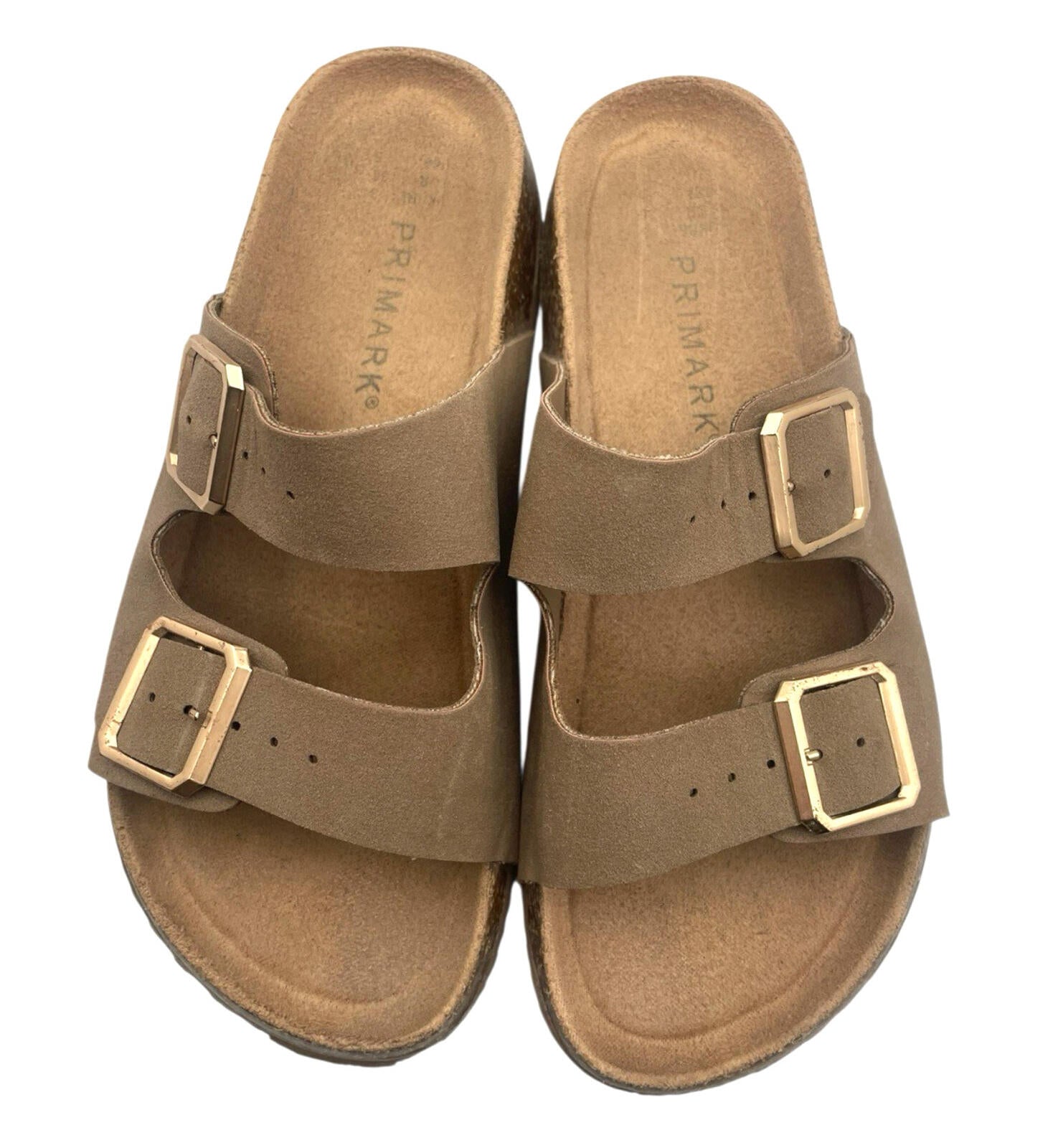Primark Faux Leather Slider Sandals Women's UK Size 3 Open Toe Gold Buckle