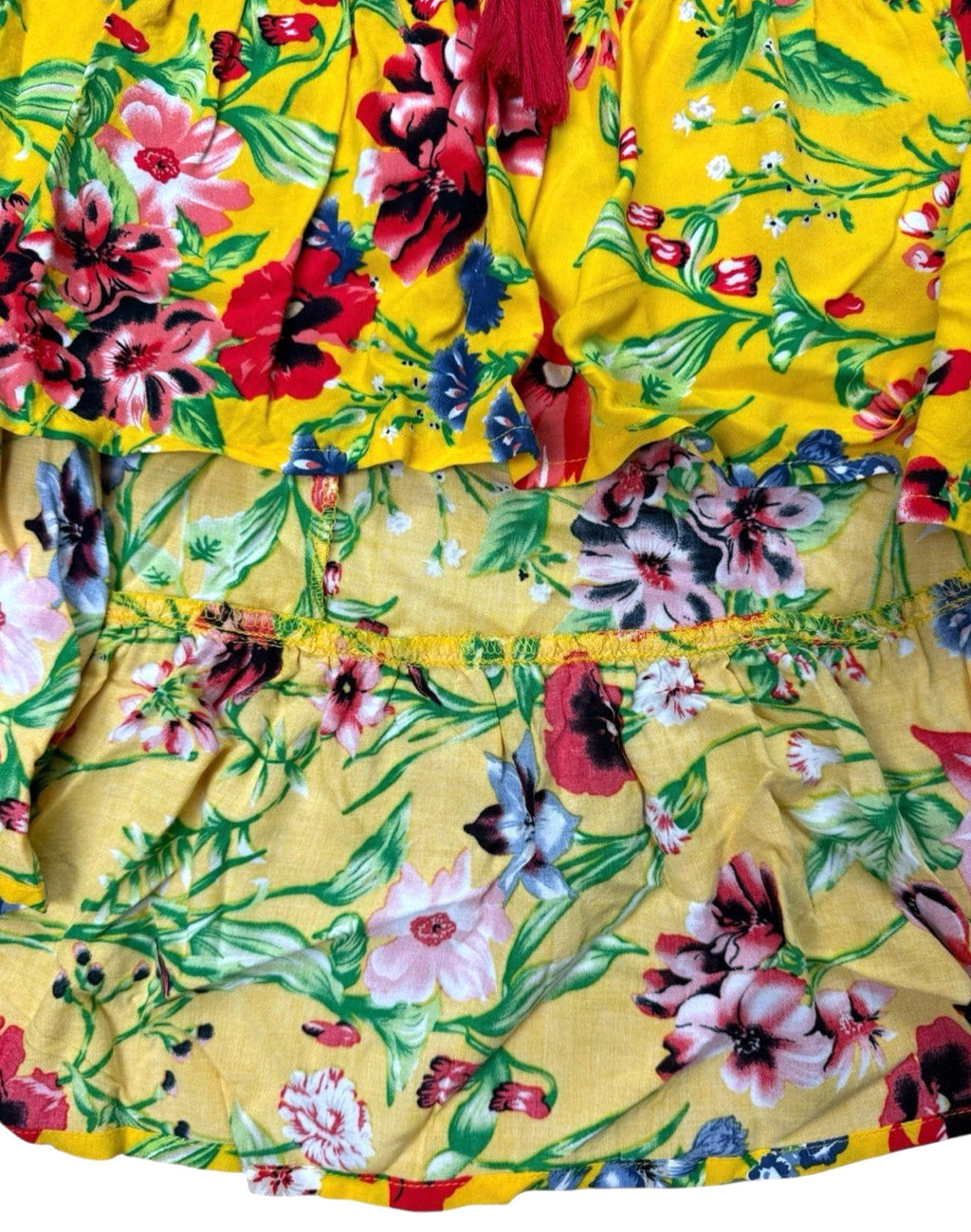 High Low Floral Skirt Women’s UK Size 12 Yellow Elasticated Waist Ruffled Hem