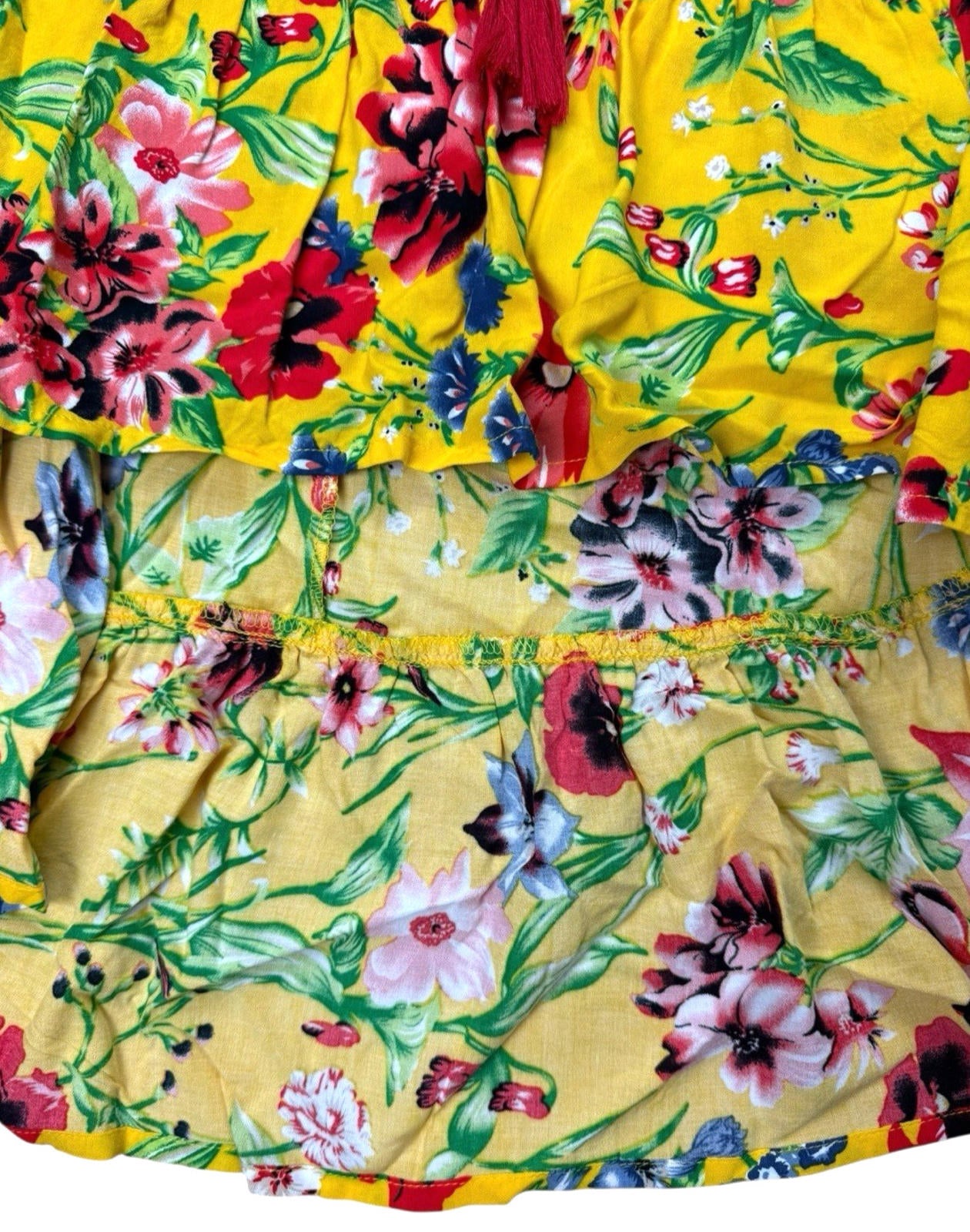 High Low Floral Skirt Women’s UK Size 12 Yellow Elasticated Waist Ruffled Hem