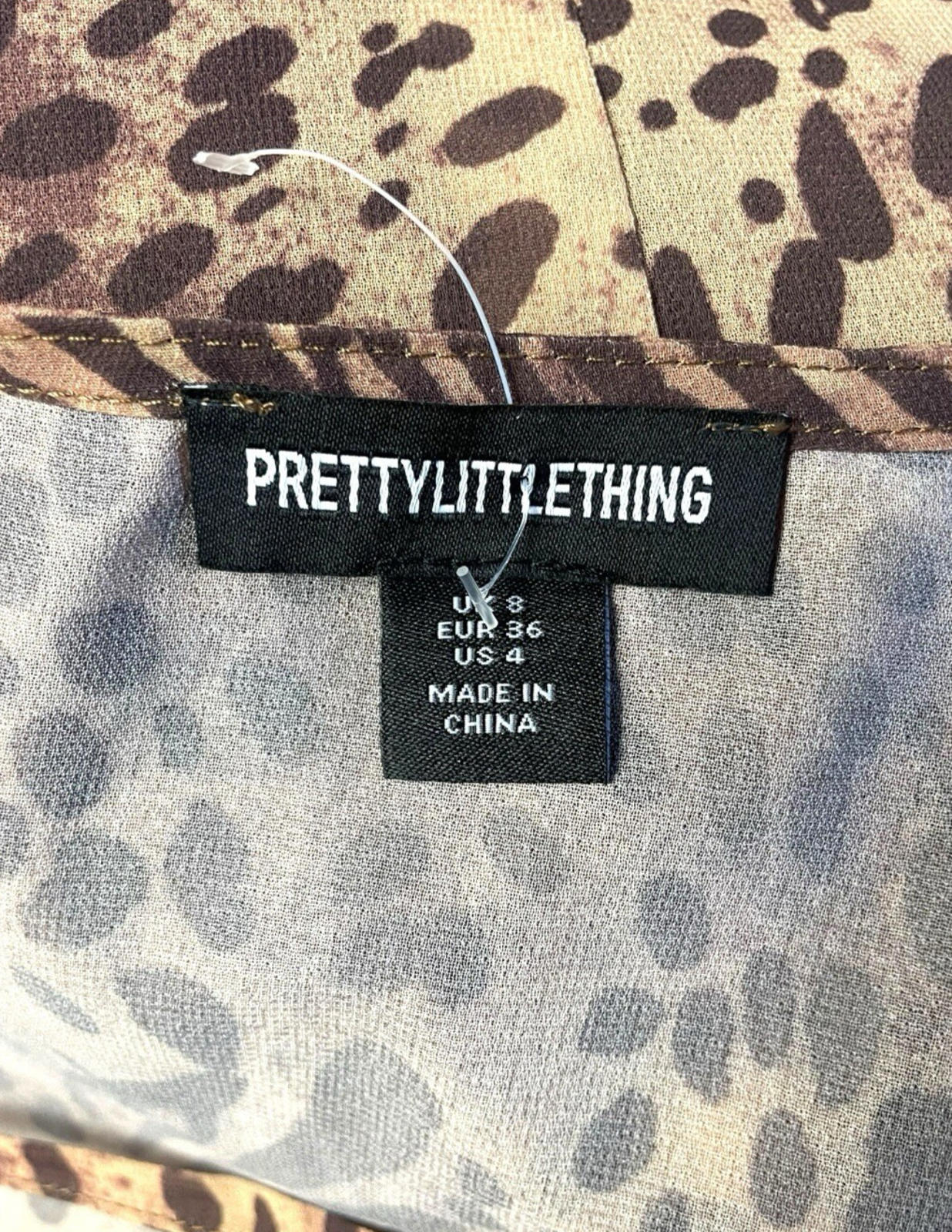 Pretty Little Thing Leopard Print Tie Front Blouse Women’s UK Size 8 Flared Cuff
