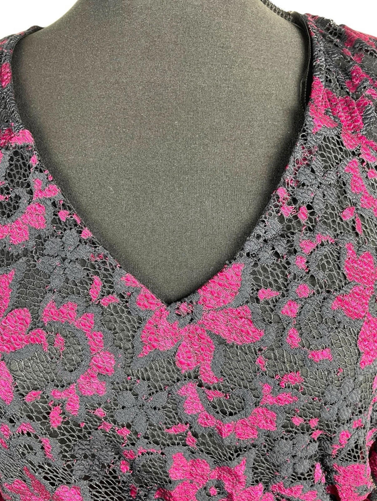 Roman Midi Dress Women’s UK Size 14 Pink & Black Floral Lace Long Sleeve Formal